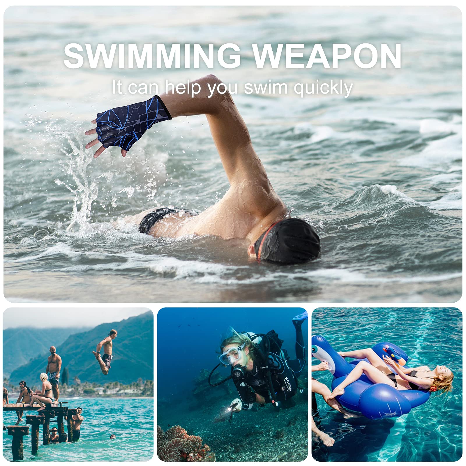 Dephnes Nylon Swimming Gloves Aquatic Swimming Webbed Gloves Water Training Hand Webbed Hands Webbed Flippers Swim Gear Gloves F