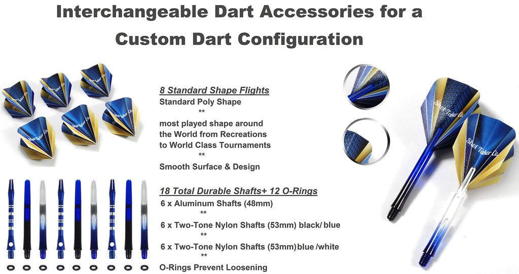 Shot Taker Co. Est. 2017 6Pc Steel Tip Darts Set - Professional Darts For Dartboard - Includes Barrels + Plastic/Aluminum Shafts