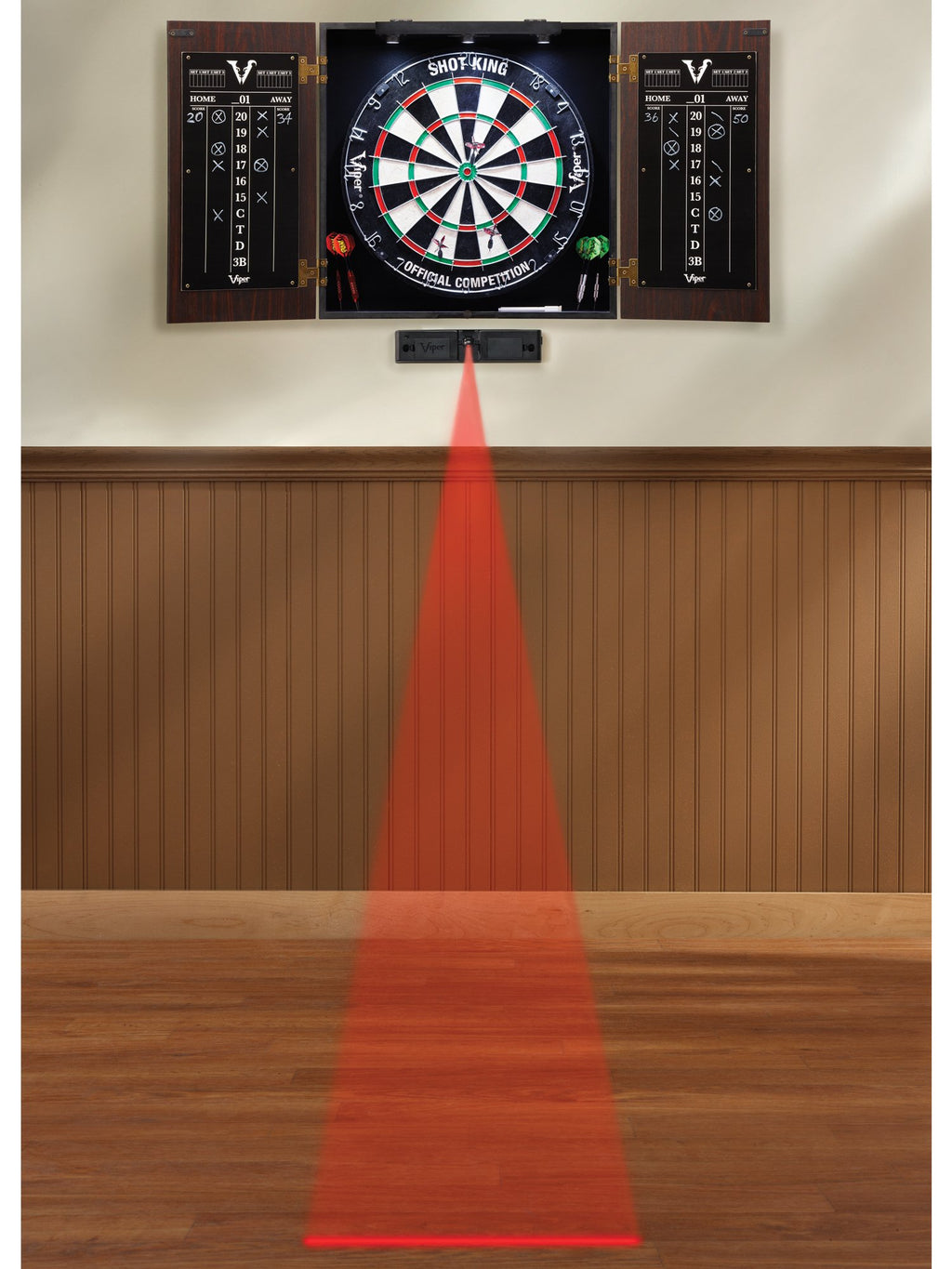 Viper By Gld Products Stadium Cabinet & Shot King Sisal/Bristle Dartboard Ready-To-Play Bundle: Elite Set (Shot King Dartboard,