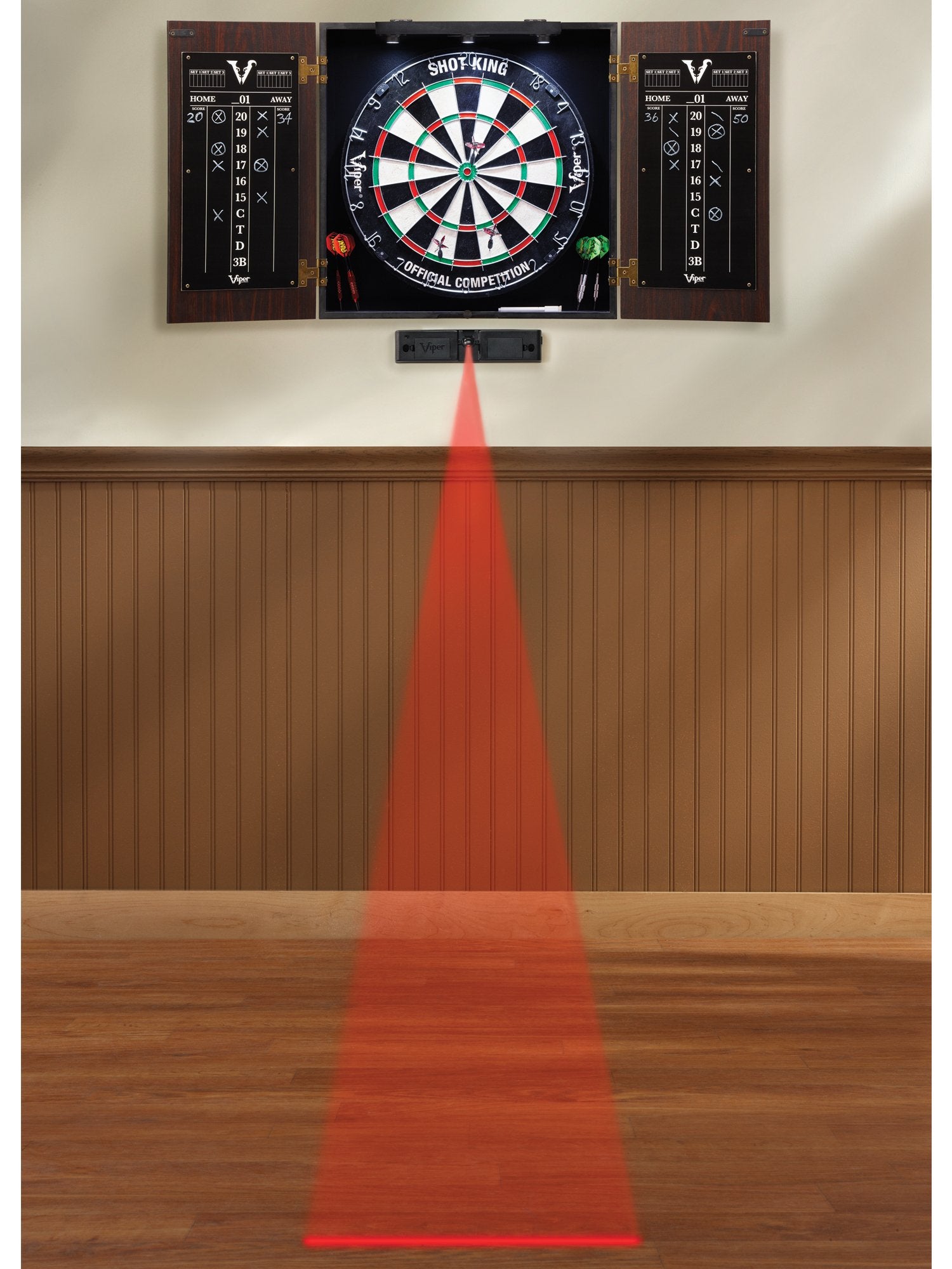 Viper By Gld Products Stadium Cabinet & Shot King Sisal/Bristle Dartboard Ready-To-Play Bundle: Elite Set (Shot King Dartboard,