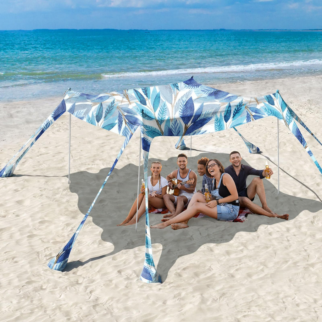 Rhino Valley Beach Tent,10X10 Ft Beach Shade Upf50+ Protection,Beach Canopy With 8 Sandbags 4 Stability Poles,Outdoor Beach Tent