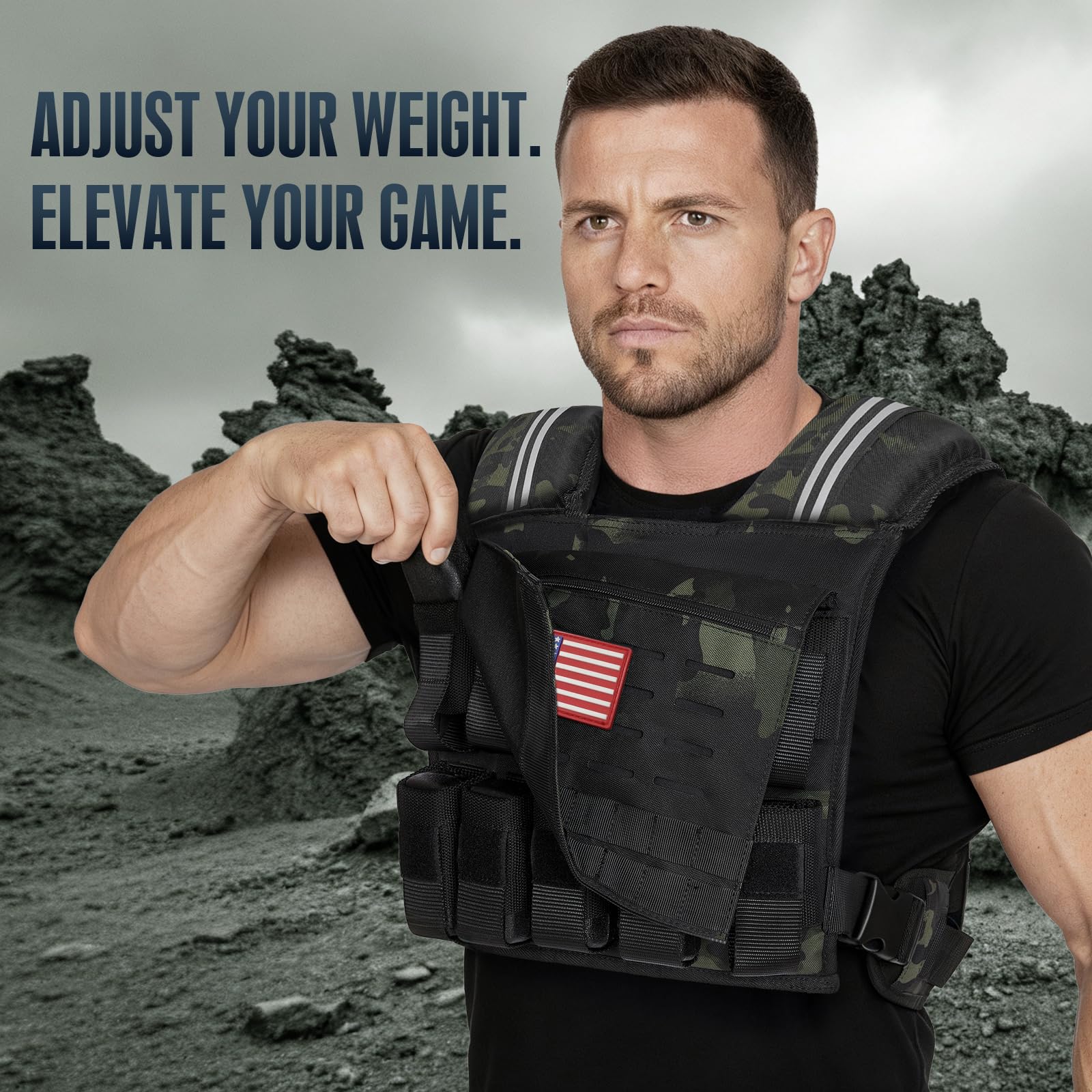 KRYLIX Tactical Weighted Vest Adjustable for Men and Women 0-40lbs Military Camo Black Color Options Heavy Duty Workout Vest wit