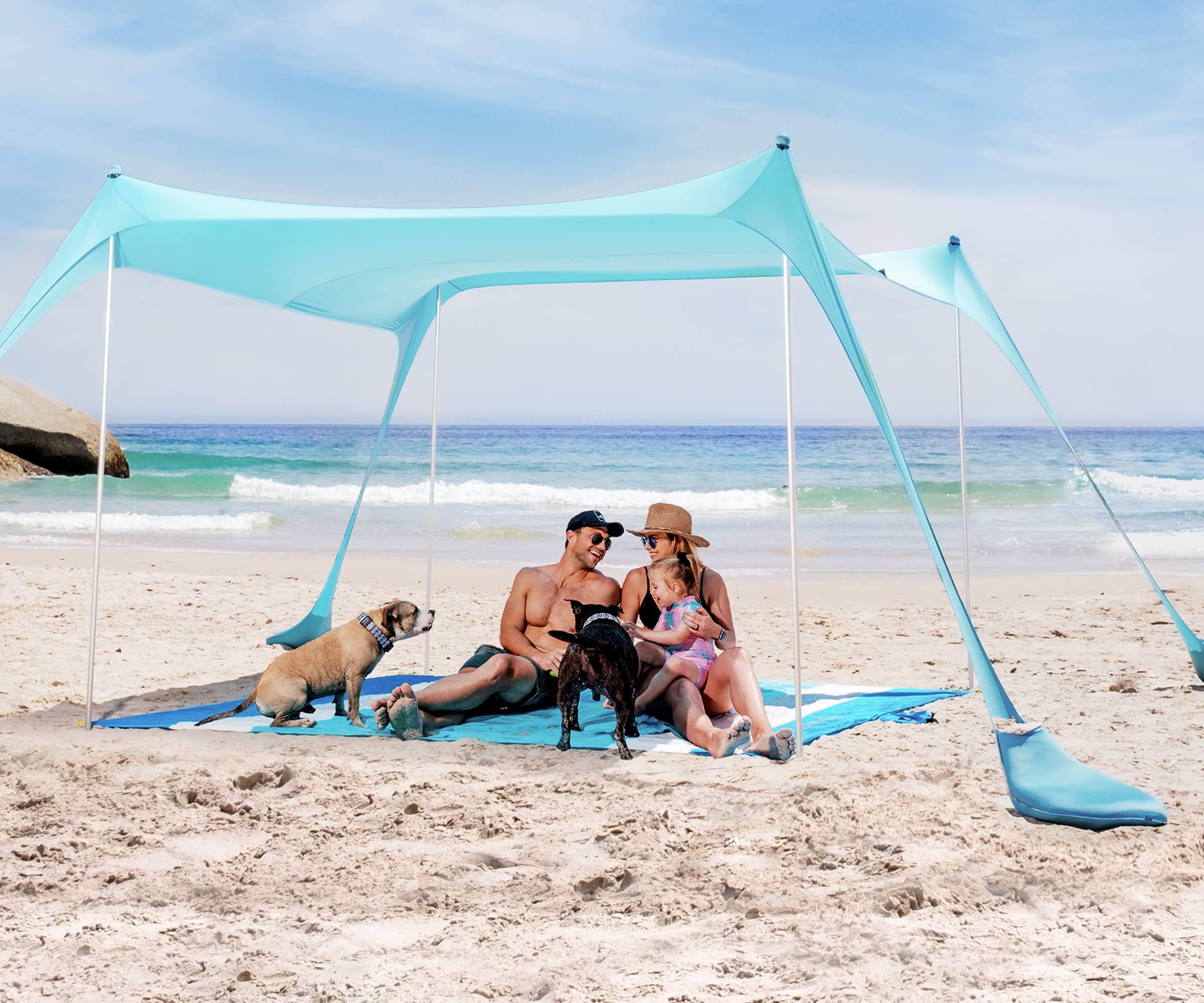 Sun Ninja Beach Tent Sun Shelter With Upf50+ Protection, Includes Sand Shovel, Ground Pegs And Stability Poles, Outdoor Pop Up B