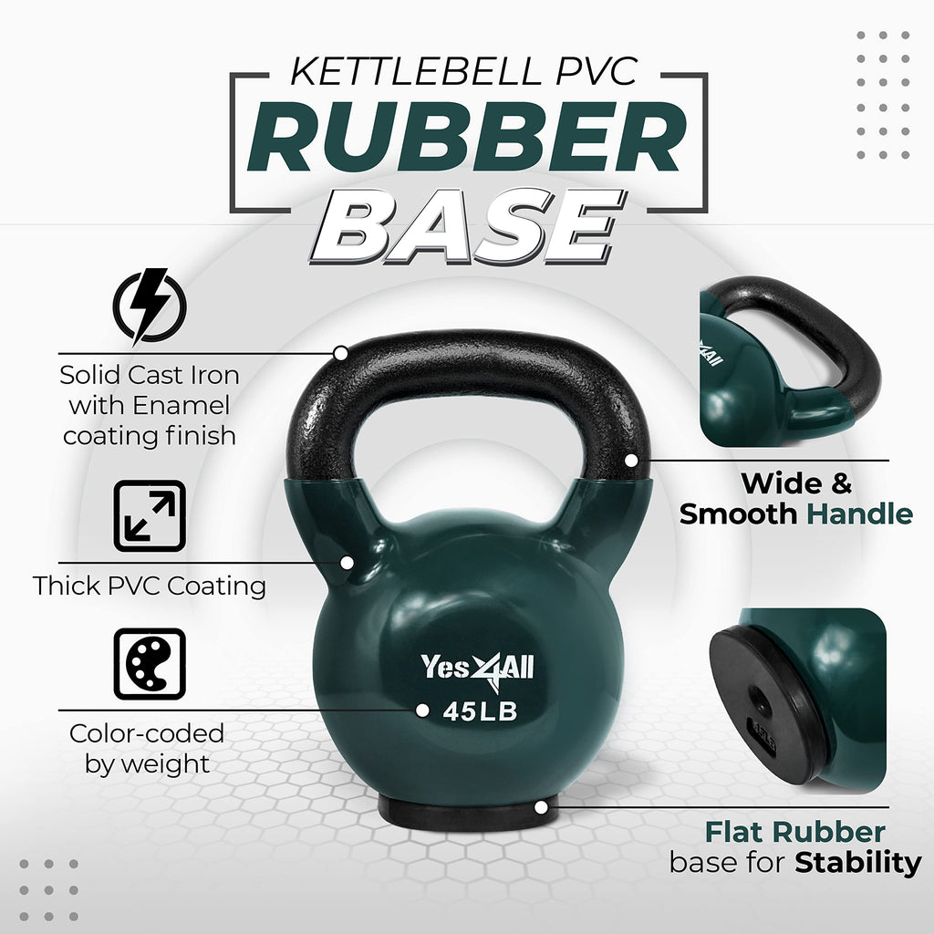 Yes4All Vinyl Coated Kettlebell With Protective Rubber Base, Strength Training Kettlebells For Weightlifting, Conditioning, Stre