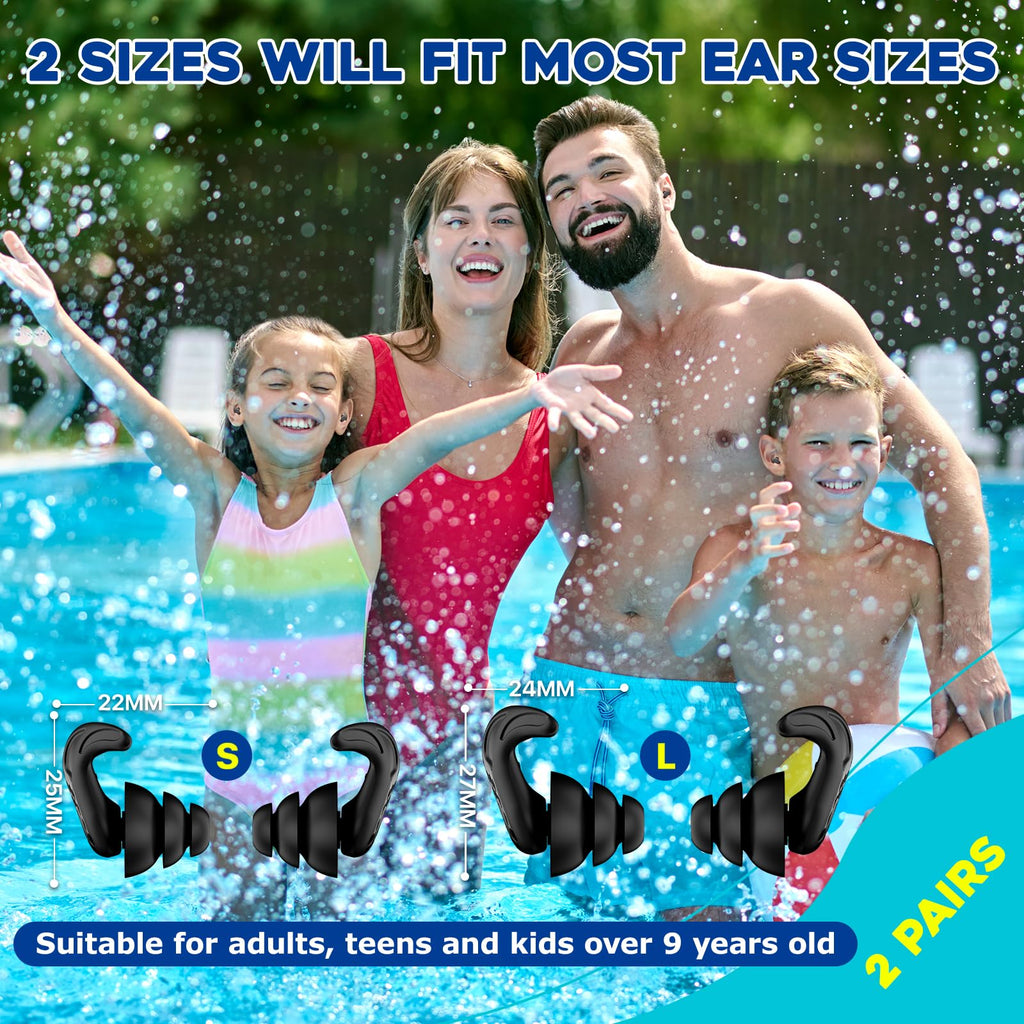 Swimming Ear Plugs, Vigoroad 2 Pairs Waterproof Ultra Comfy Reusable Silicone Swimming Earplugs For Swimmers, Shower, Bathing, S
