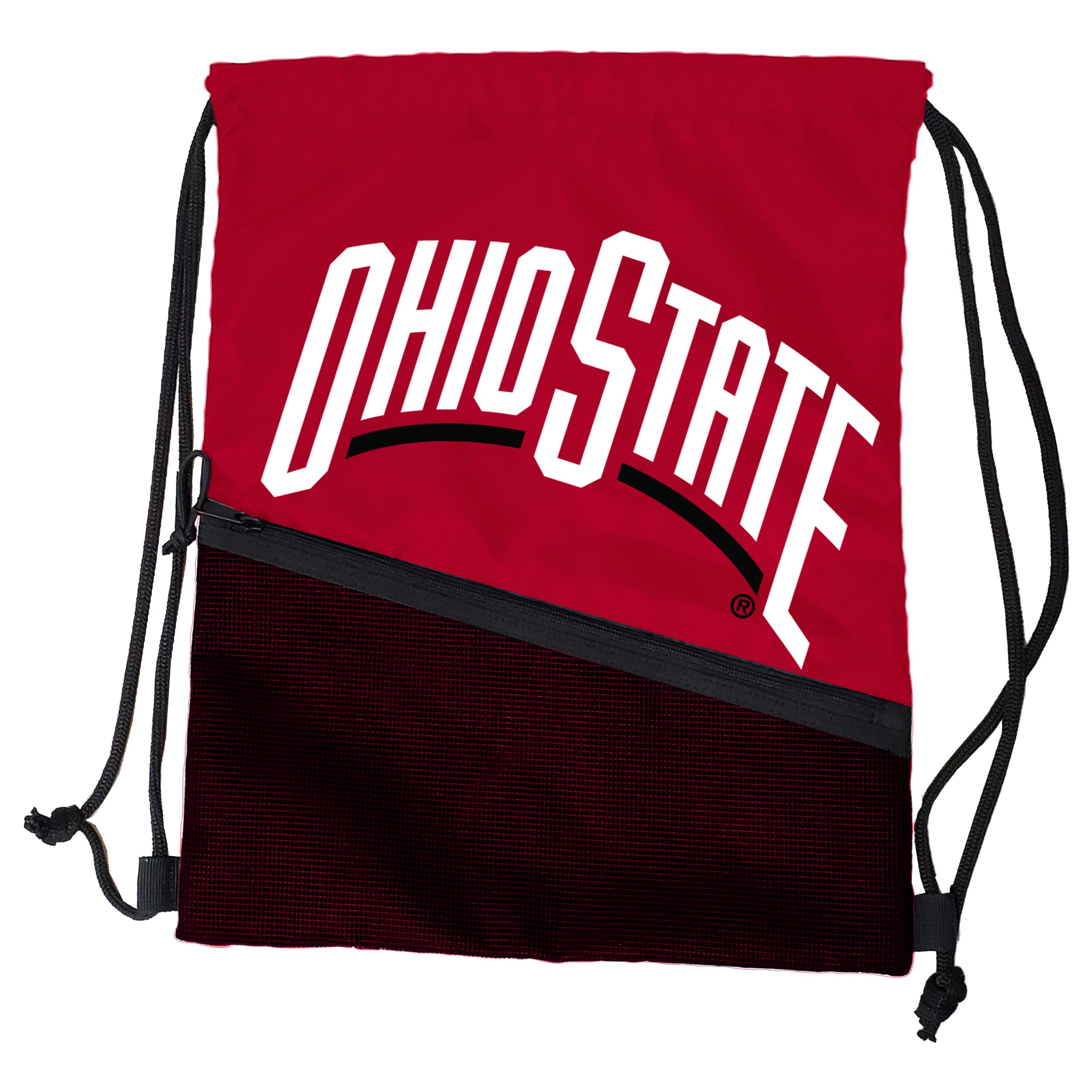Logo Brands NCAA Ohio State Buckeyes Tilt Backsack - Water Resistant Drawstring Bag with Dual Strap Closure, Zipper Mesh Pocket,