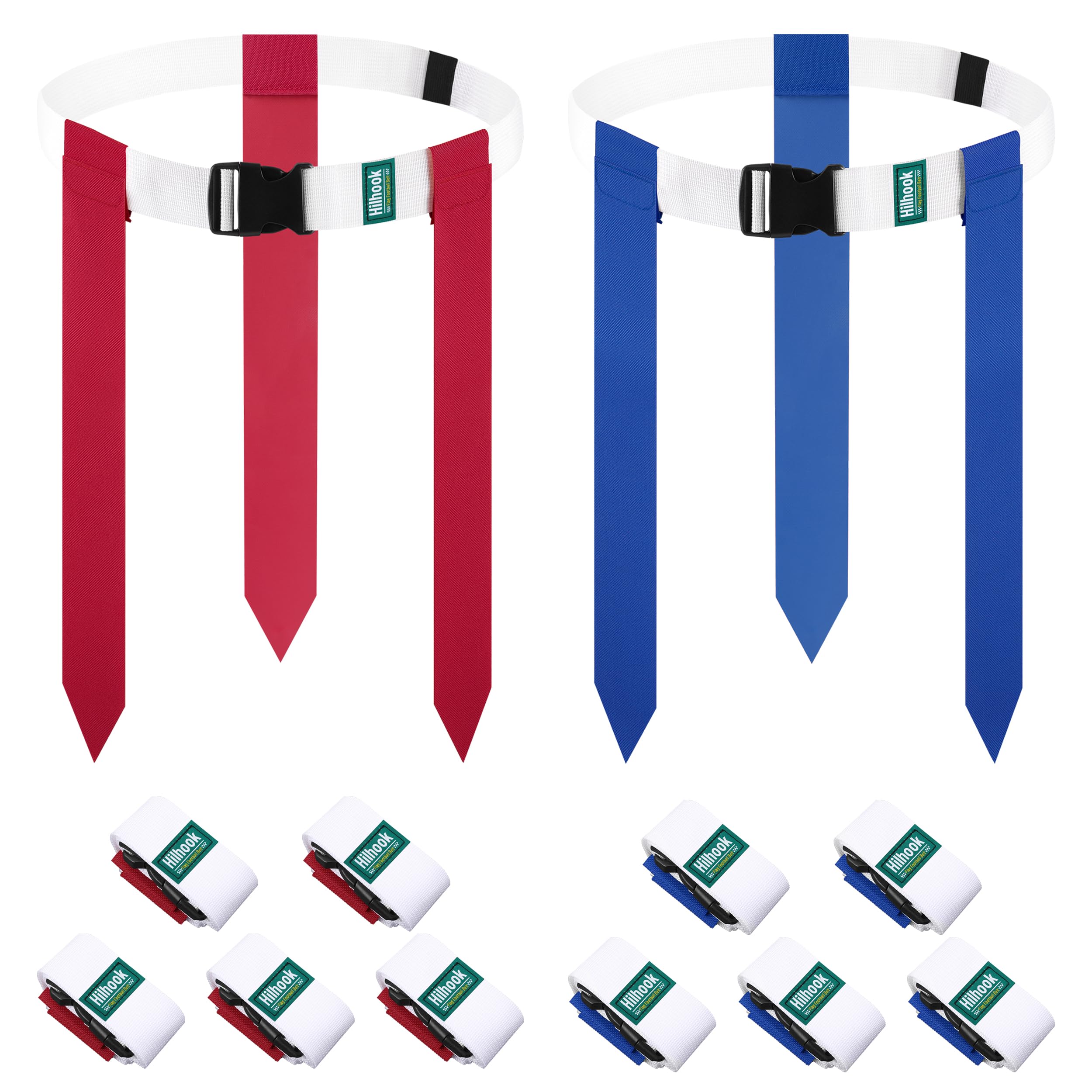 Hilhook Flag Football Belts, 10 Player Flag Football Sets with 30 Flags for Kids Youth and Adults Team Sports Training, Blue and