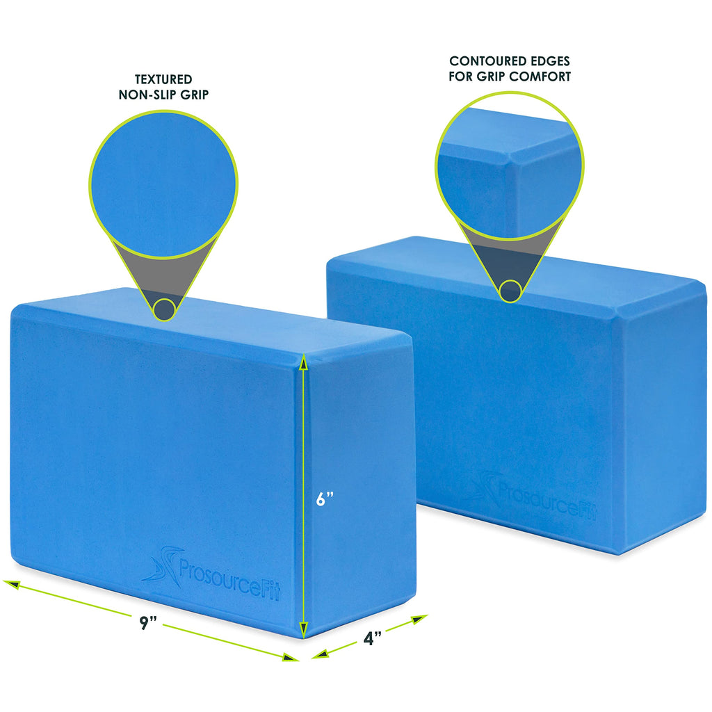 Prosourcefit Foam Yoga Blocks Set Of 2, High Density Eva Yoga Bricks, Sturdy Yoga Prop Large Size 4X 6 X 9 (Blue)