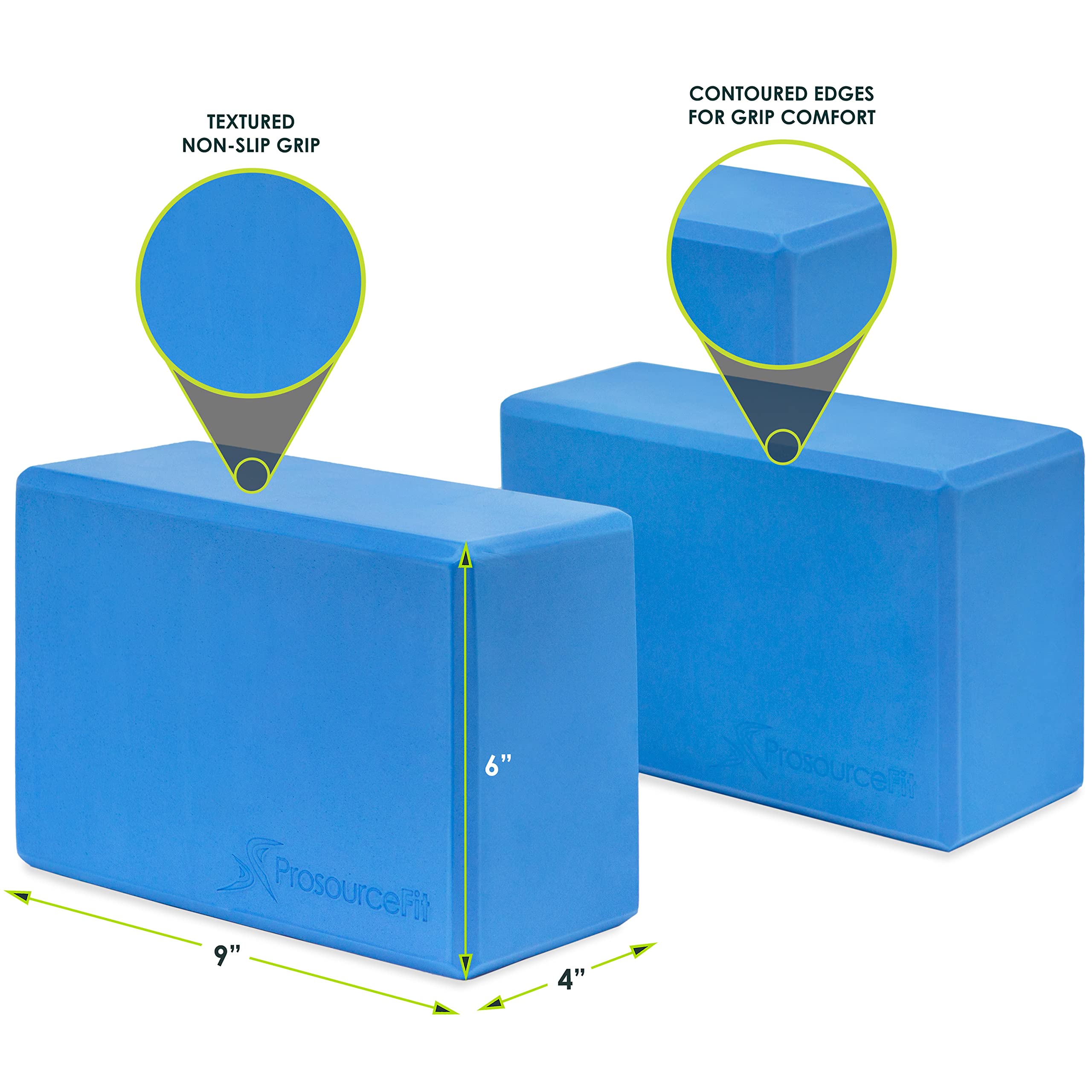 Prosourcefit Foam Yoga Blocks Set Of 2, High Density Eva Yoga Bricks, Sturdy Yoga Prop Large Size 4X 6 X 9 (Blue)