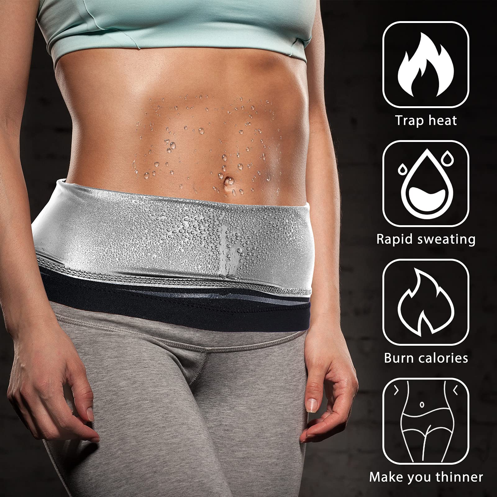 Geyoga Waist Trimmer Sweat Waist Trainer Wrap Stomach Wraps For Women Bodybuilding (Silver Inner,S)