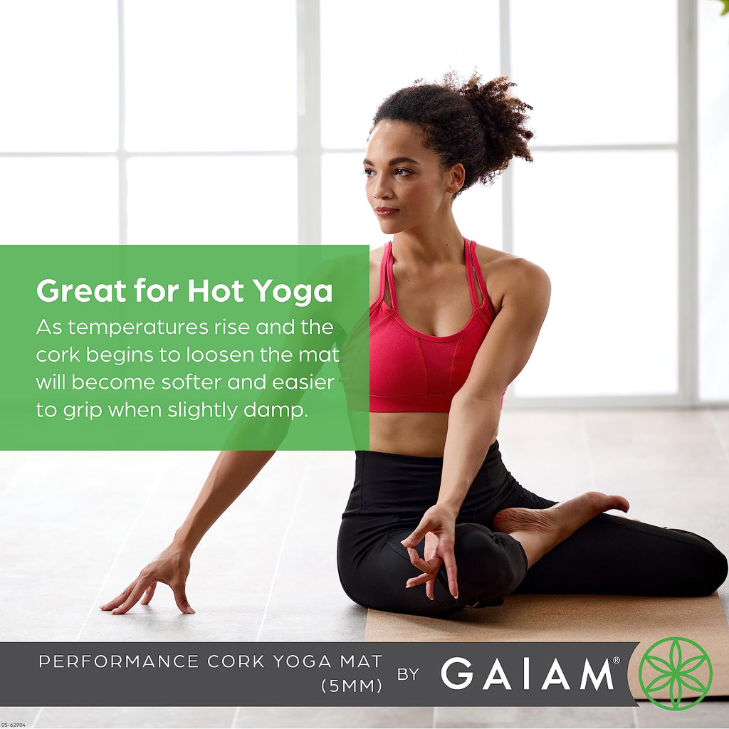Gaiam Yoga Mat Cork - Great For Hot Yoga, Pilates (68-Inch X 24-Inch X 5Mm Thick), Black/Brown