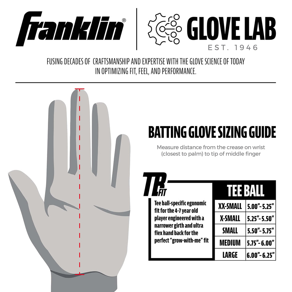 Franklin Sports Youth Teeball Batting Gloves - Youth Flex - Kids Batting Gloves For Teeball, Baseball, Softball - Blackwhite - S