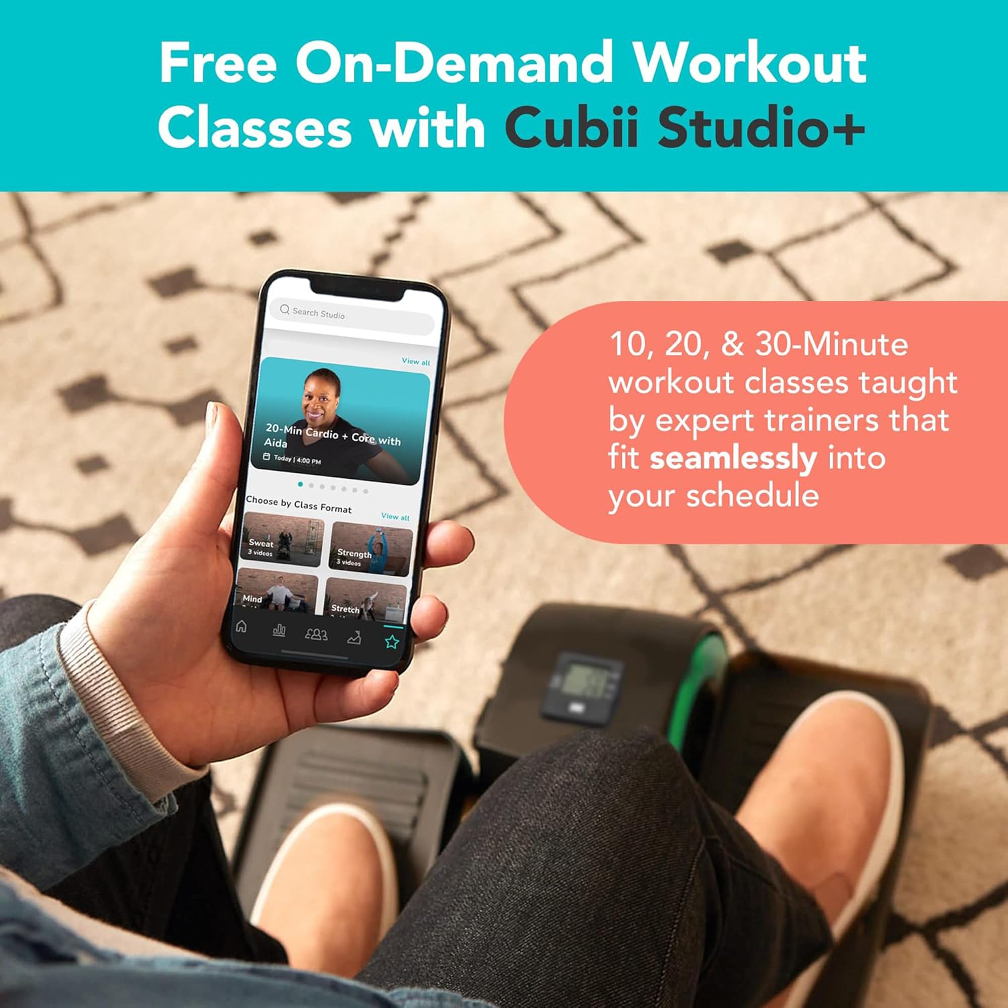 Cubii GO - Under Desk Elliptical Seated Bike Pedal Exerciser, with Illuminated LCD Fitness Tracker Screen, Adjustable Resistance