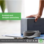 Gaiam Yoga Block & Yoga Strap Combo Set - Yoga Block With Strap, Pilates & Yoga Props To Help Extend & Deepen Stretches, Yoga Ki