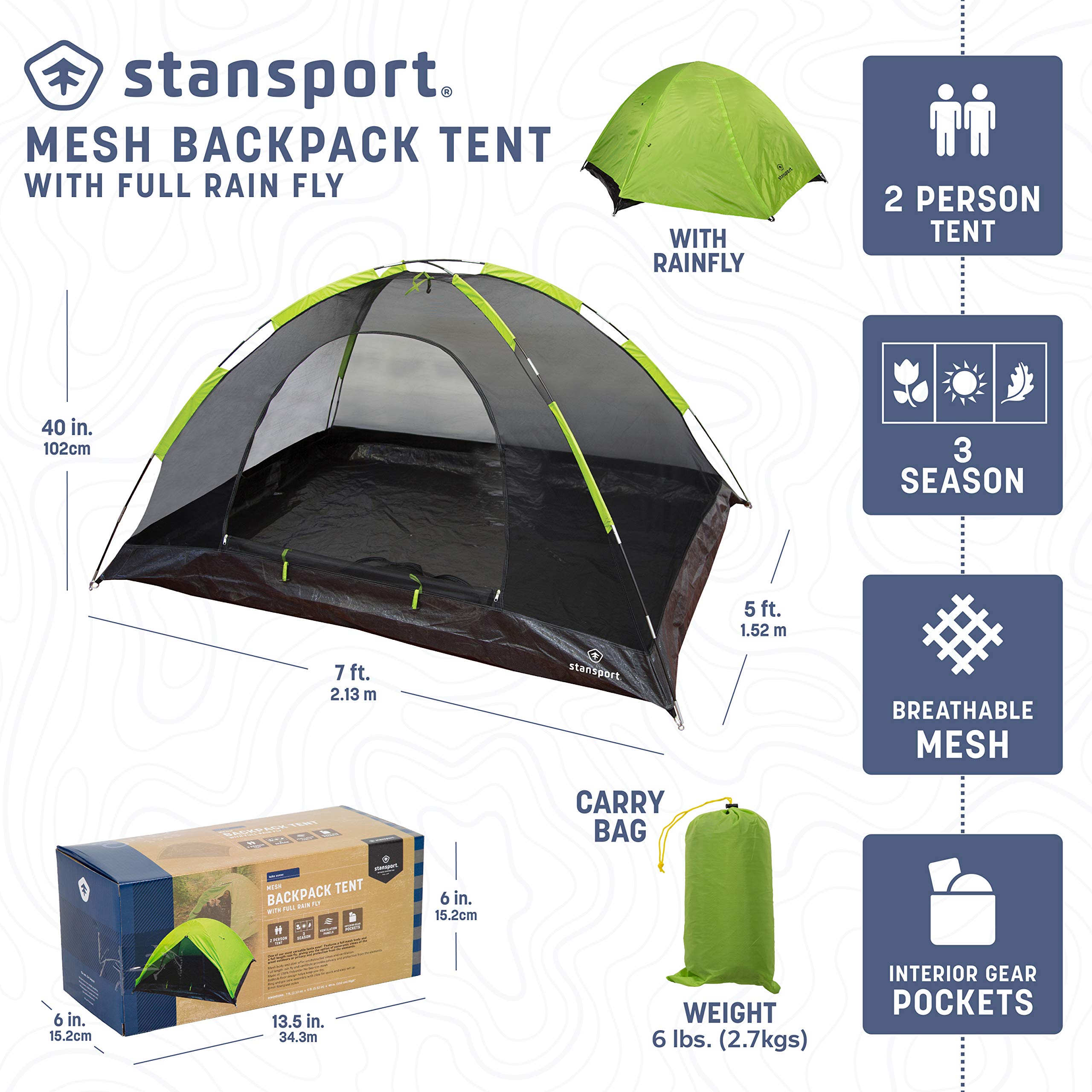 Stansport Starlite I Mesh Backpack Tent With Full Rain Fly (723-800)