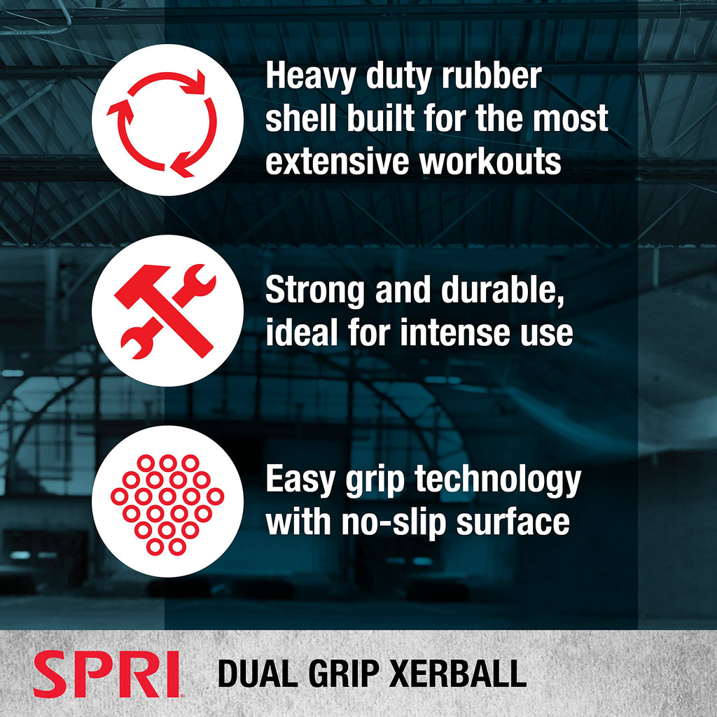 Spri Xerball Medicine Ball With Handles - Weighted Ball For Exercise (6 Lbs, 8, 10, 12, 14, 16, 18, 20 Pounds) - Med Ball For Ab