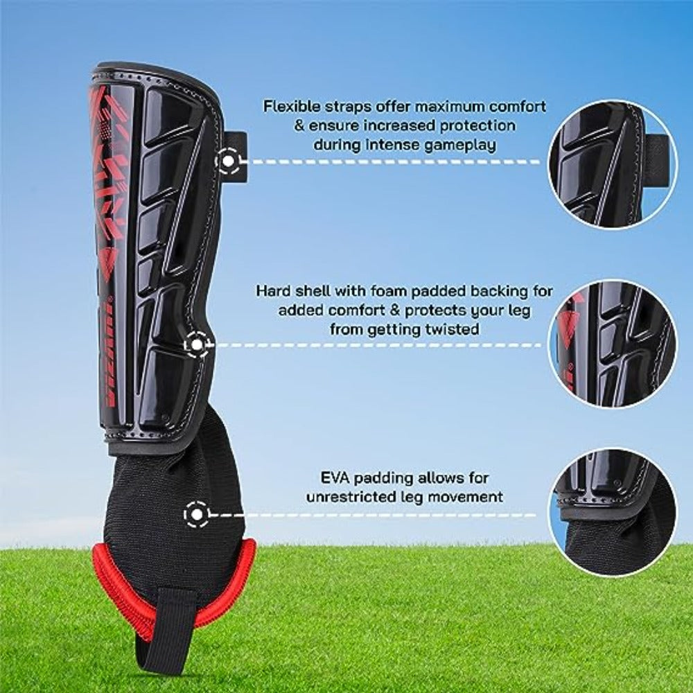 Malaga Soccer Shin Guard with Adjustable Straps-Black/Red - Vizari Sports