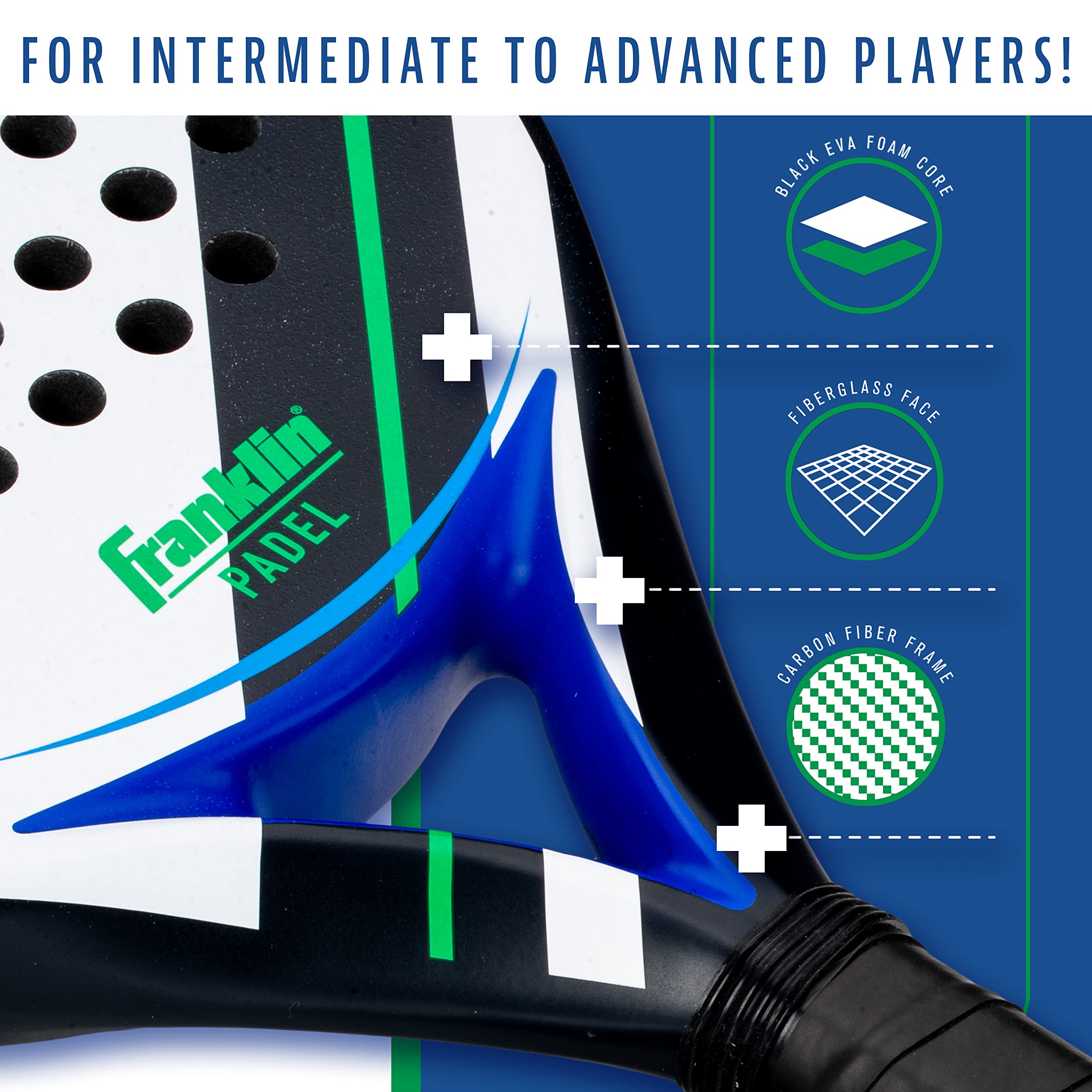 Franklin Sports Padel Racket - Aurora - Carbon Fiber Padel Paddle With Foam Core + Max Grit Surface - Pop Tennis Racket - 365G -