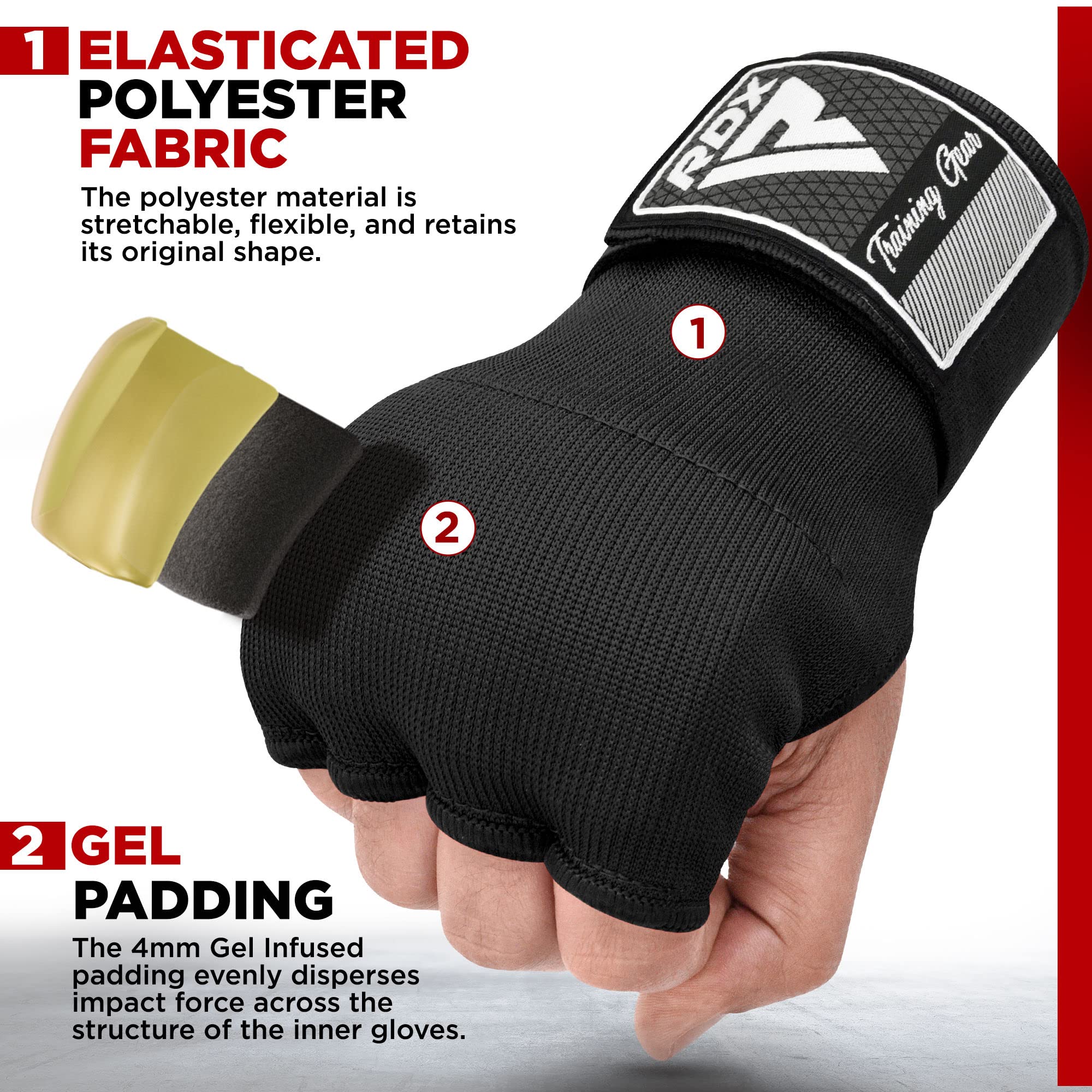 Rdx Training Boxing Inner Gloves Hand Wraps Mma Fist Protector Bandages Mitts,Black,Large