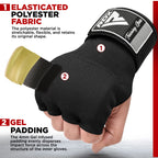 Rdx Training Boxing Inner Gloves Hand Wraps Mma Fist Protector Bandages Mitts, Medium, Black
