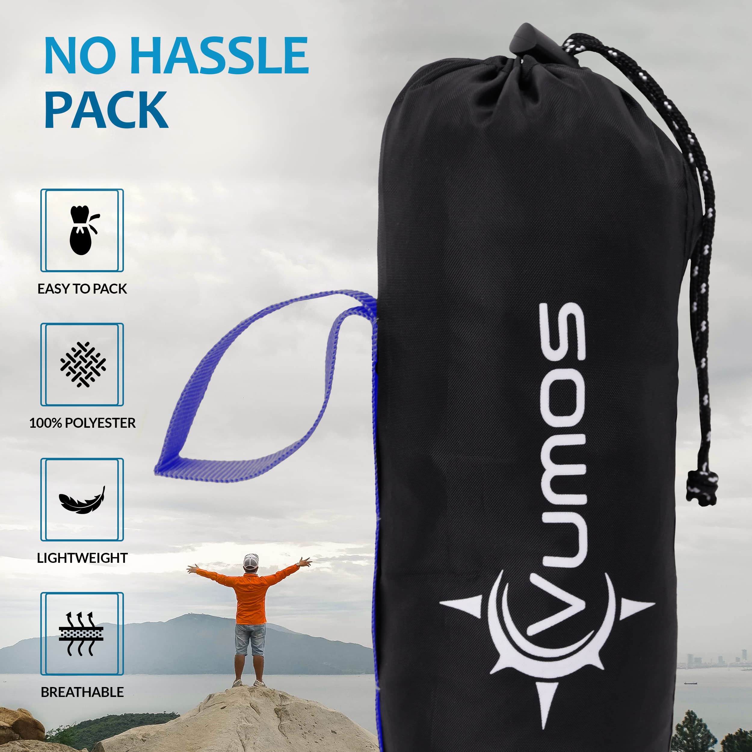 Vumos Sleeping Bag Liner And Camping Sheet - Silk Like Material For Travel - Has Full Length Zipper - Blue