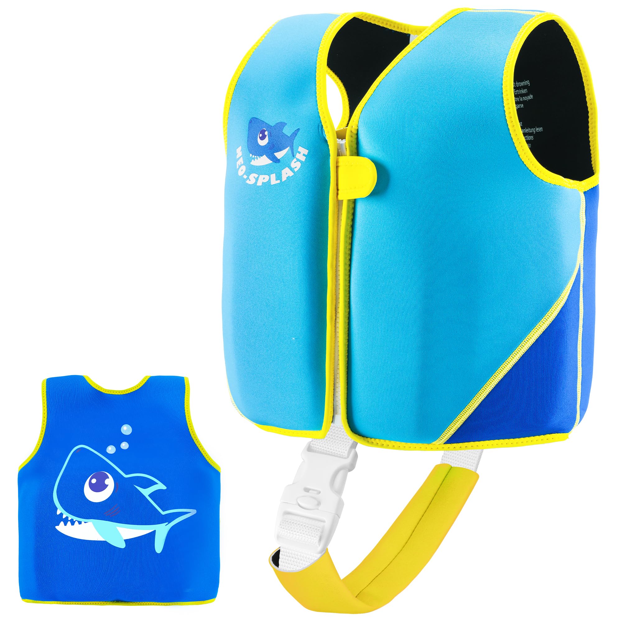 Kids Swim Vest Neoprene Swimming Aid with Adjustable Safety Strap for Age 1-3 and 3-6 (220-Blue, 3-6)