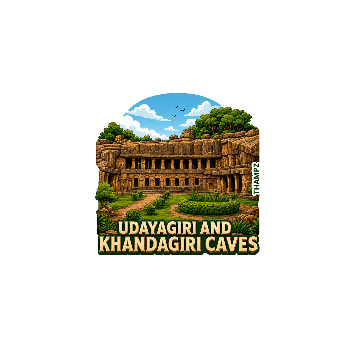THAMPZ Udayagiri and Khandagiri Caves  3D Embossed Flexible Fridge Magnet 0.5mm Ultra Thin Decorative with Strong Hold | Refrig