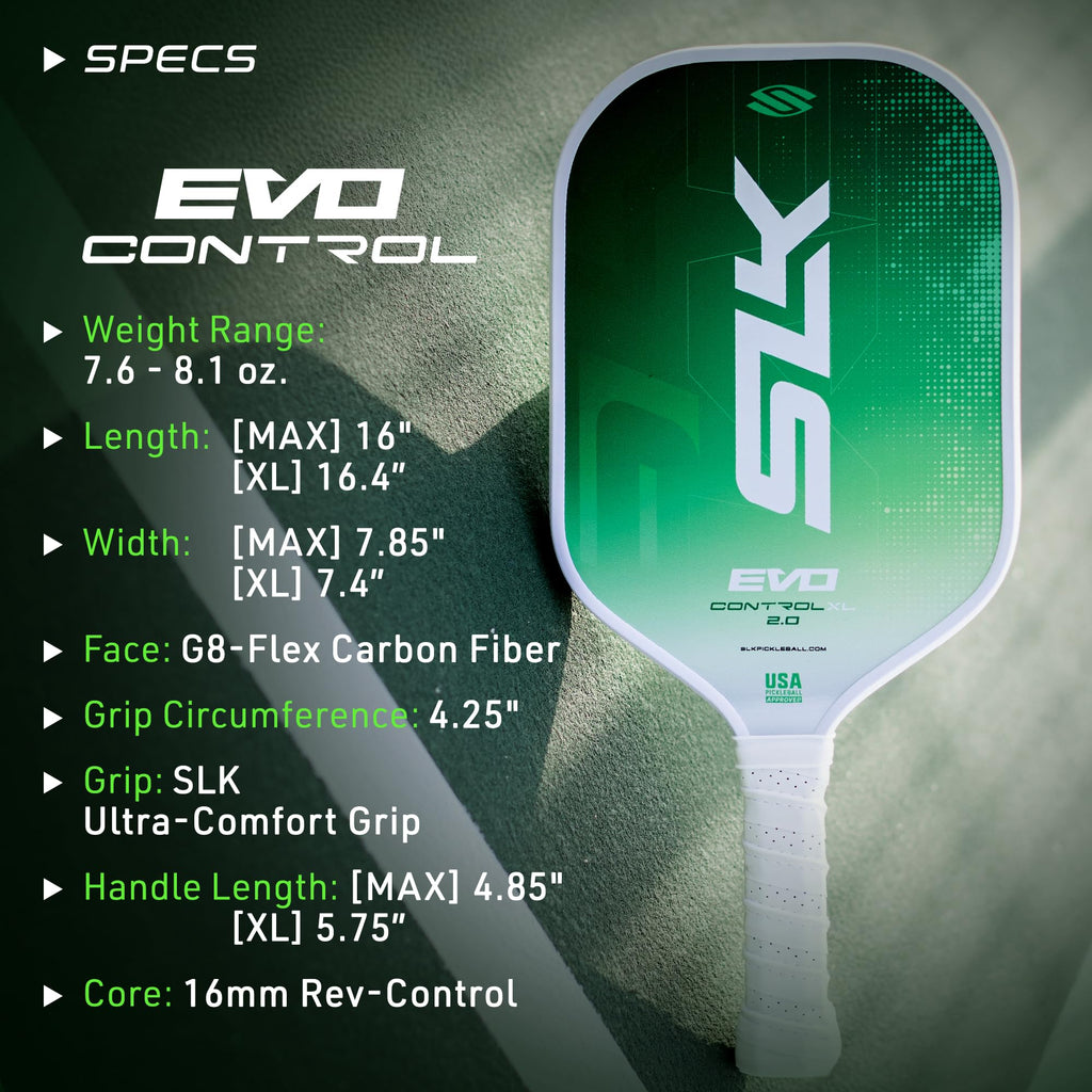 Selkirk Sport Slk Evo Control Xl Pickleball Paddle | G8 Power Carbon Fiber Pickleball Paddle Face With Spinflex Surface And Rev-