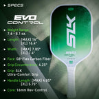 Selkirk Sport Slk Evo Control Xl Pickleball Paddle | G8 Power Carbon Fiber Pickleball Paddle Face With Spinflex Surface And Rev-