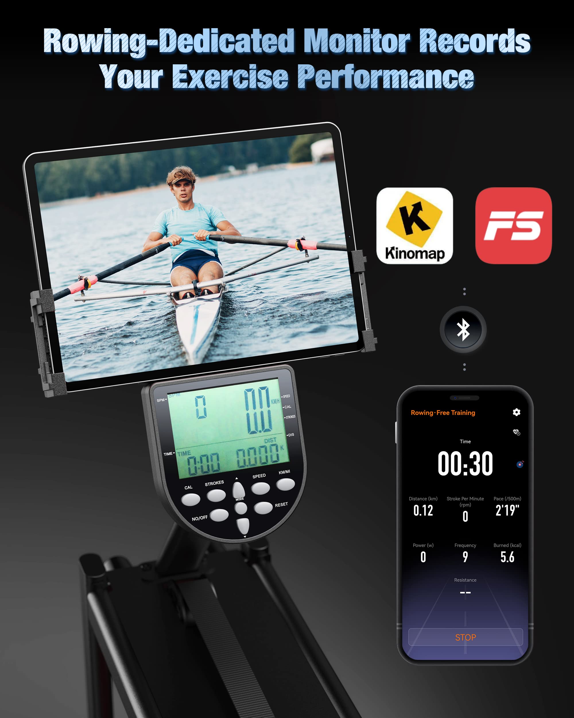 Yosuda Water Rowing Machines With Bluetooth-Water Rowers 350Lbs Weight Capacity For Home Use With Smooth Aluminum Dual Slide Rai