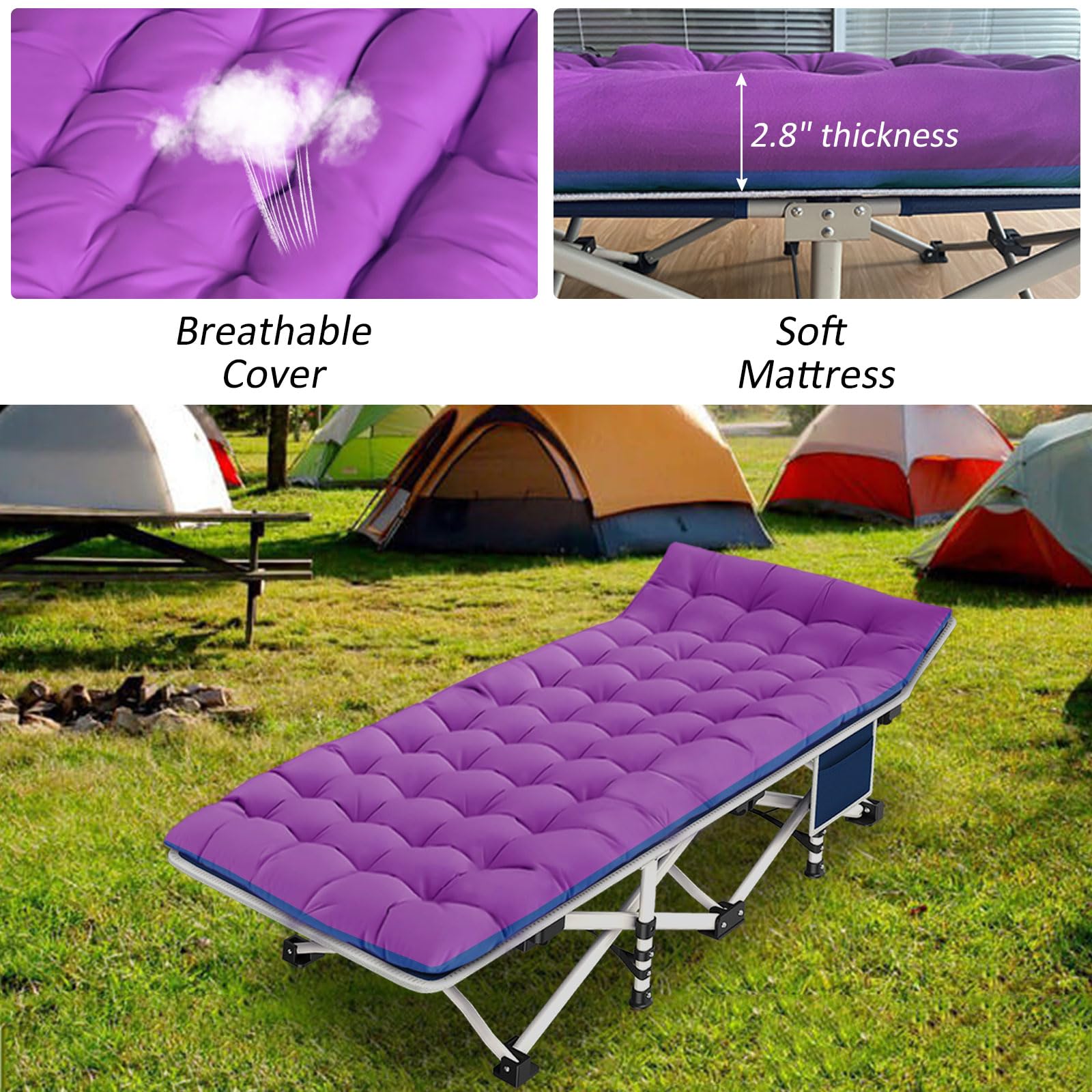 Camping Cot With Comfortable Mattress Cots For Camping With Pad Heavy Duty Camping Bed Sleeping Cot With Carry Bag Folding Cots