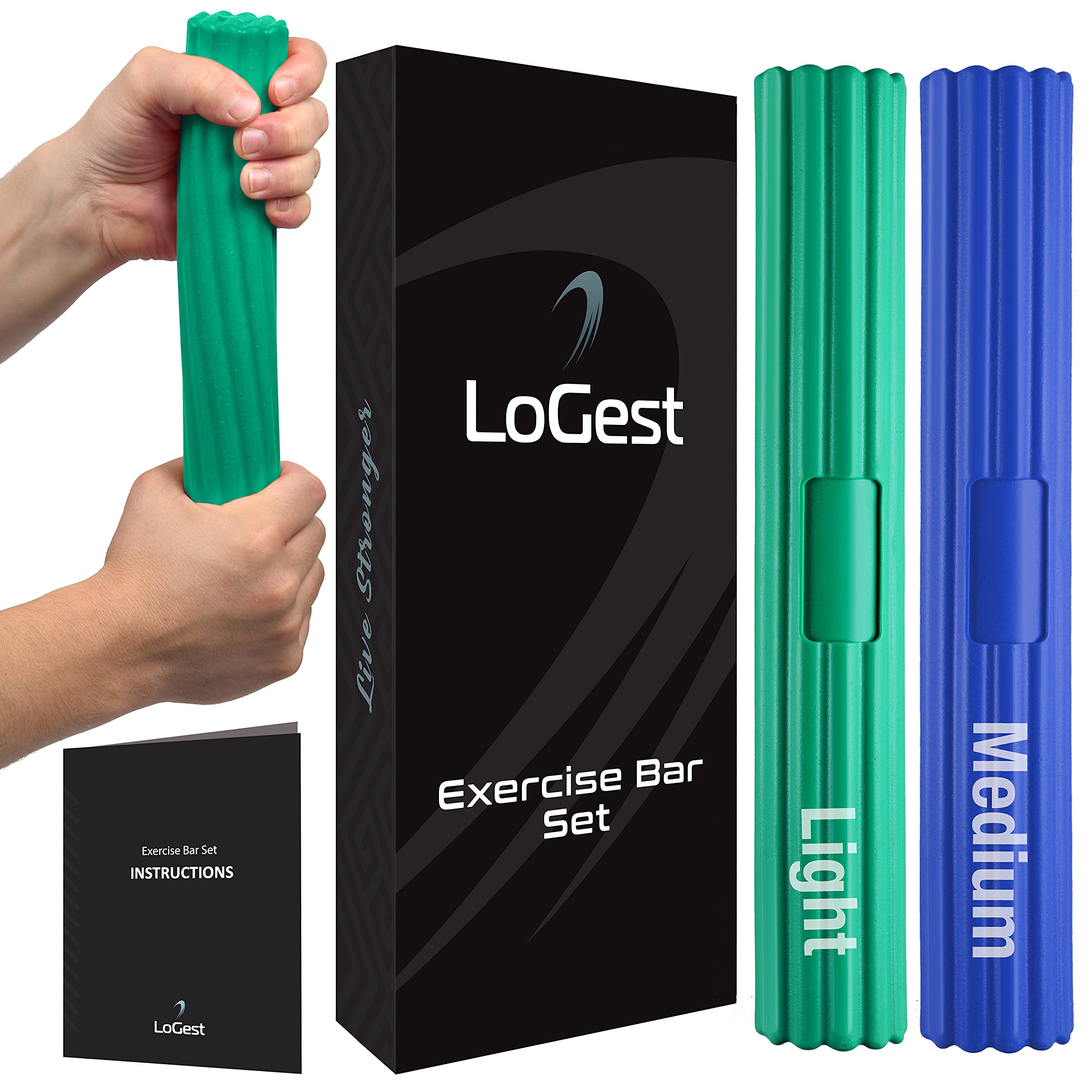 Logest 2 Pack Twist Hand Exerciser Bars - Flexible Bar Arm Strengthener - Tennis Elbow, Golfer'S Elbow, Tendonitis, Wrist, Forea