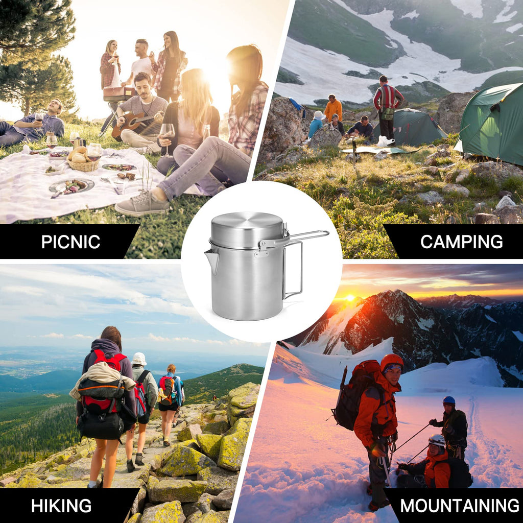 Lixada Camping Pot Stainless Steel Lightweight Kettle Bottle Cup Or Pot With Foldable Handle And Dual Use Cover For Camping Hiki