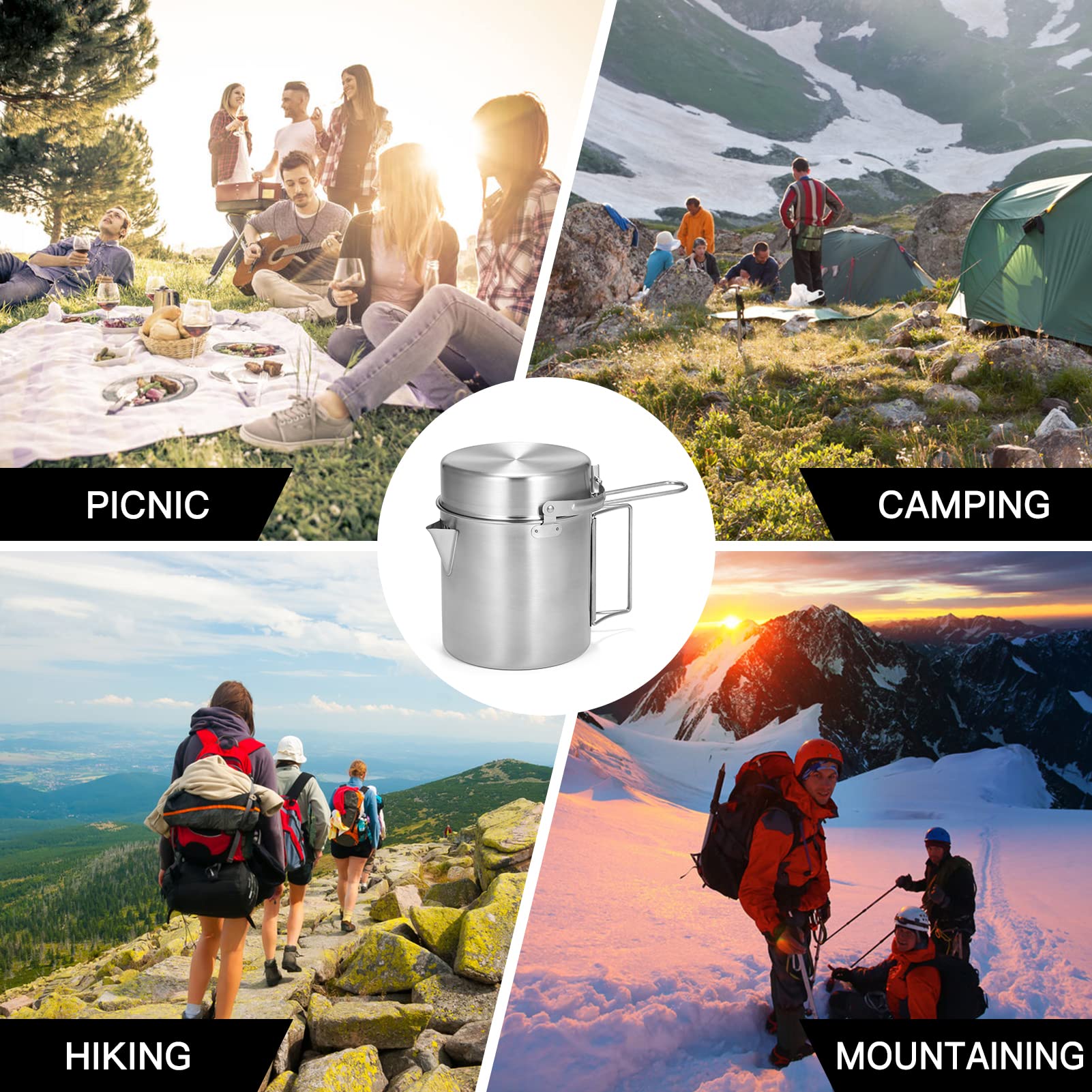 Lixada Camping Pot Stainless Steel Lightweight Kettle Bottle Cup Or Pot With Foldable Handle And Dual Use Cover For Camping Hiki