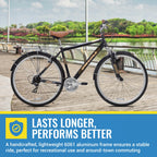 Kent International Springdale Hybrid Bicycle, Black - 700C Hybrid Bike With 21-Speed Rear Shimano Derailleur Drivetrain - Lightw