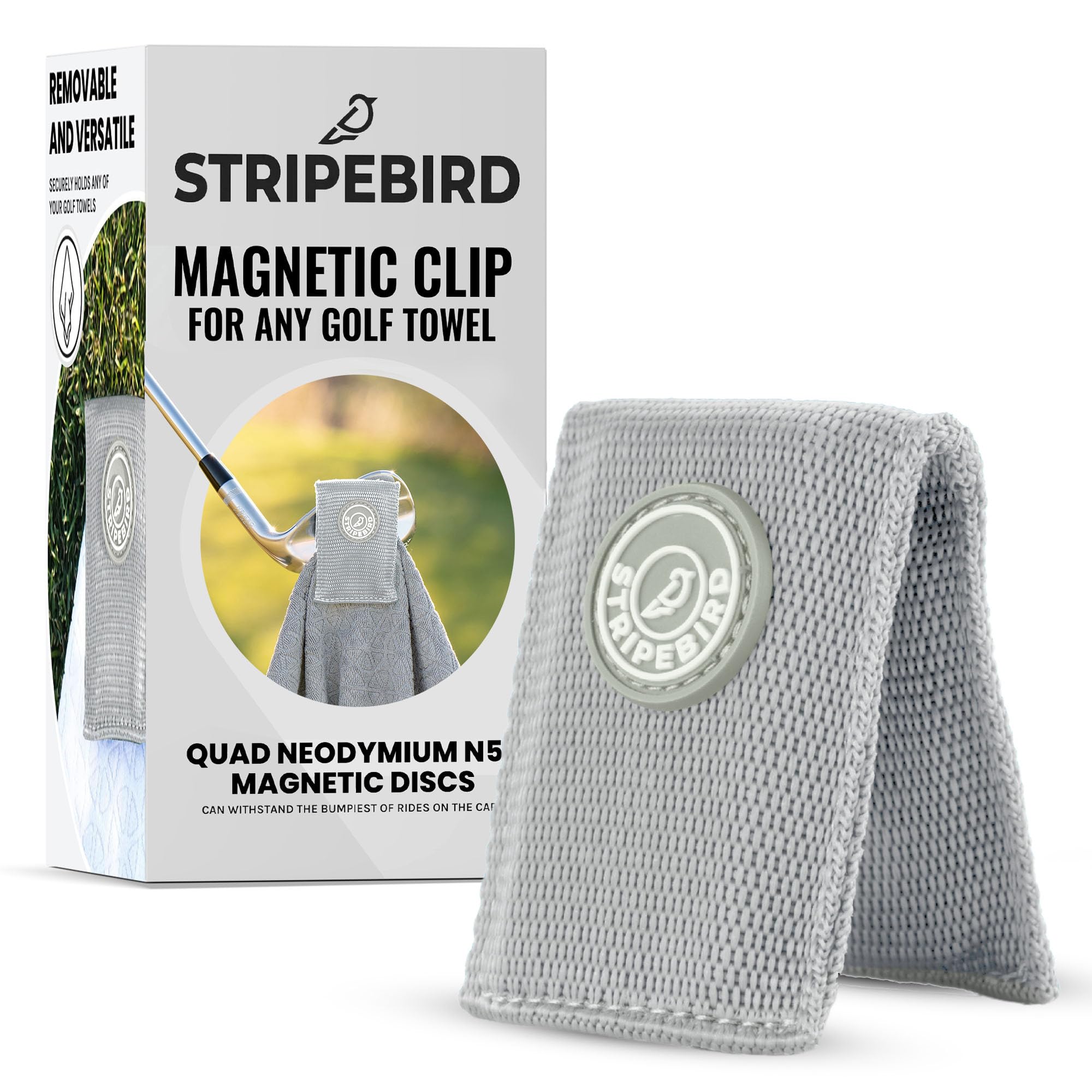 Stripebird - Magnetic Clip for Any Towel (Gray) - Highest Strength Magnet for Magnetic Golf Towel - Removable from Towels - Magn