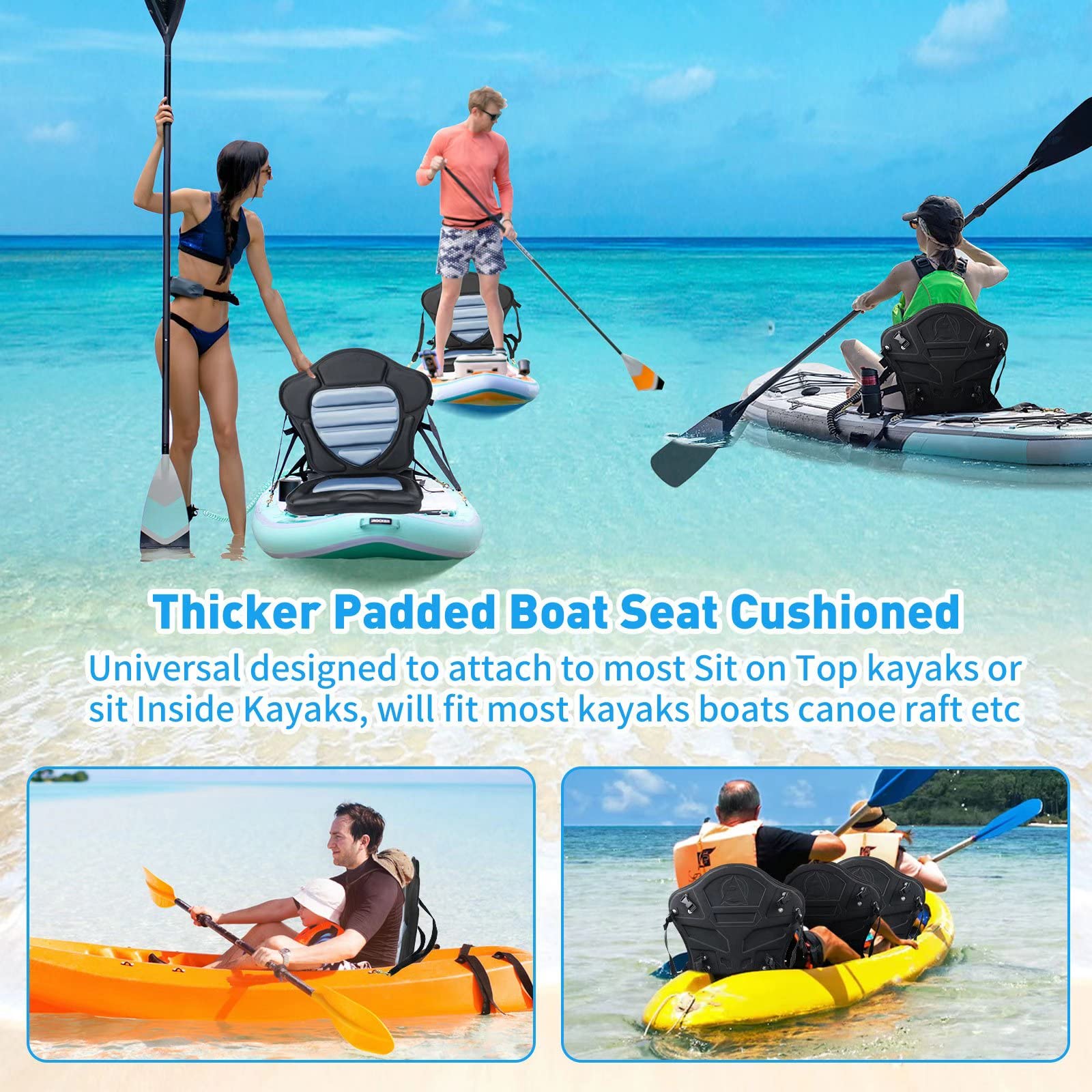 Kayak Seat Thickened Padded Kayak Seat Extra Thick Padded Sit-On-Top Canoe Seat Cushioned - Deluxe Fishing Boat Seat With 4 Pair
