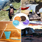 Litoexpe 4 Pack Silicone Collapsible Travel Cup Portable Folding Camping Cup Sets With Lids, Orange & Blue & Coffee & Purple, Ca
