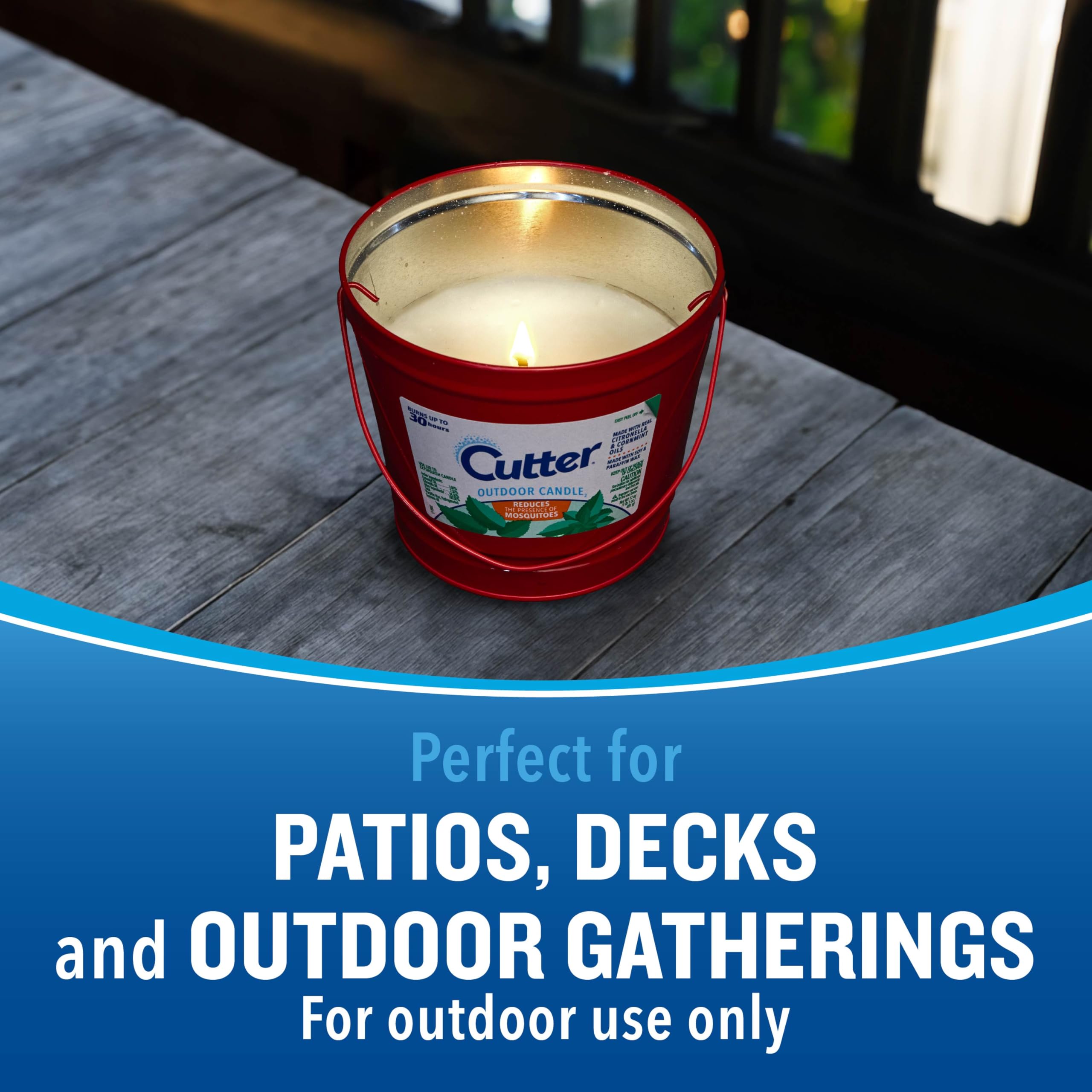 Cutter Candle, Outdoor Soy Wax Candle Made with Real Citronella Oil and Cornmint Oil Reduces The Presence of Mosquitoes with A L