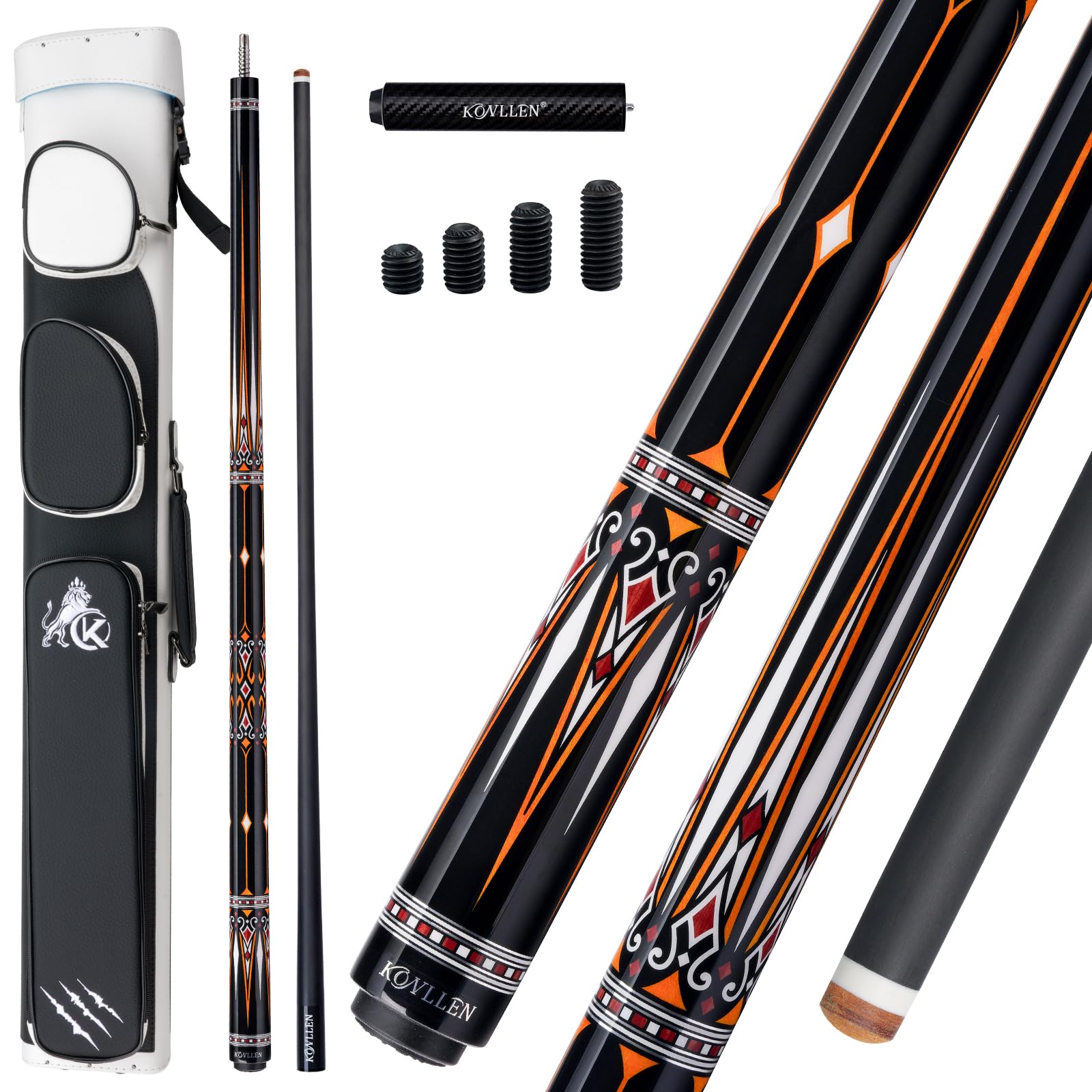 KONLLEN 2.0 Pool Cue Complete Set with Case & Extras | Carbon Fiber Pool Cue with Professional Taper | Low Deflection Shaft for 