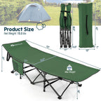 Goplus Folding Camping Cot, 27.5'' Sleeping Cot For Adults With Carry Bag, 600Lbs Weight Capacity, Slanted Head, Side Pocket, He