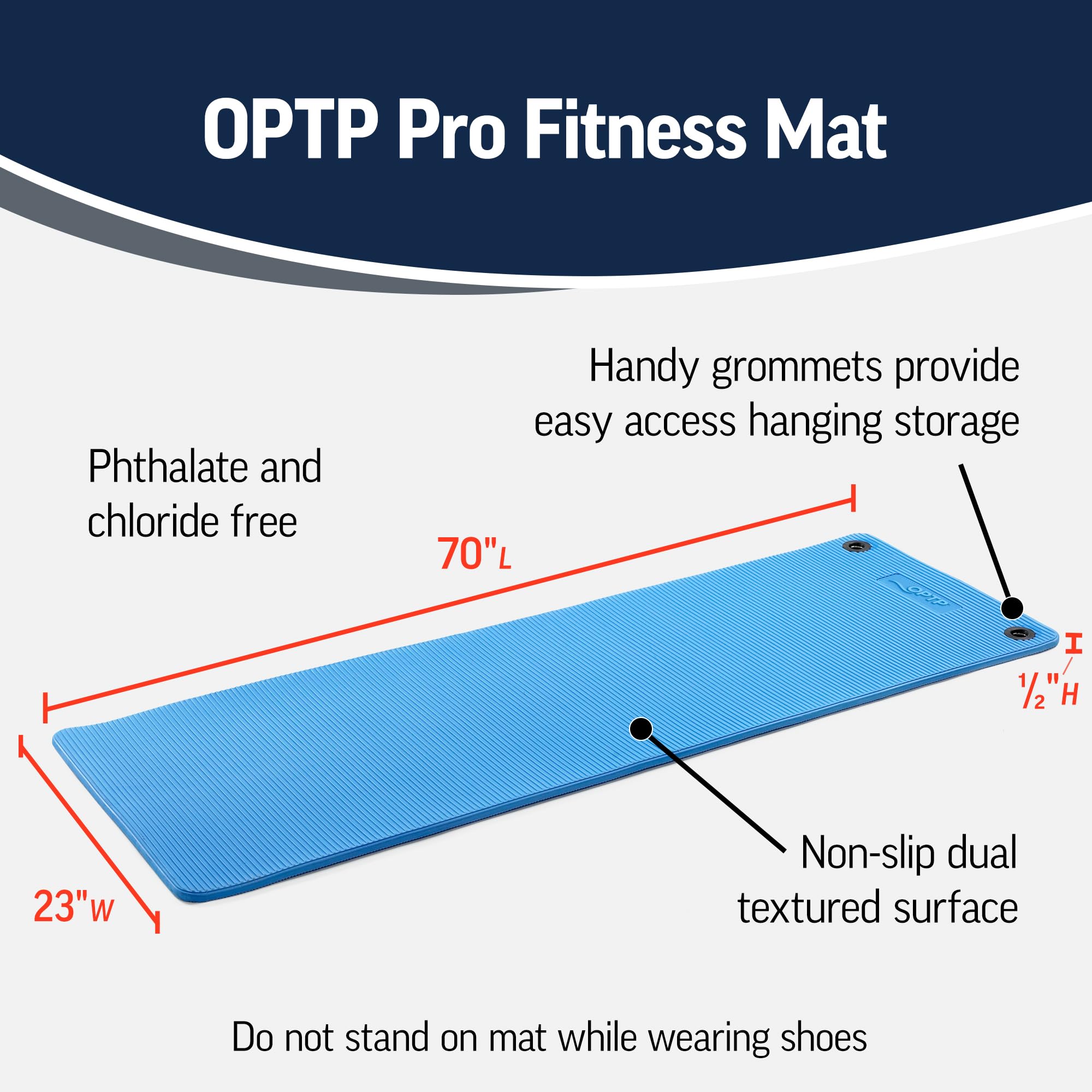 Optp Pro Fitness Mat - Soft, Half-Inch Thick Indoor Or Outdoor Workout Mat - Pilates And Yoga Exercise Mat - For Fitness Trainin