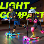 ZIFFY Kids Scooter for Boys & Girls Features LED Light-Up Wheels, 4 Adjustable Height Handlebars, and Lean-to-Steer Design with