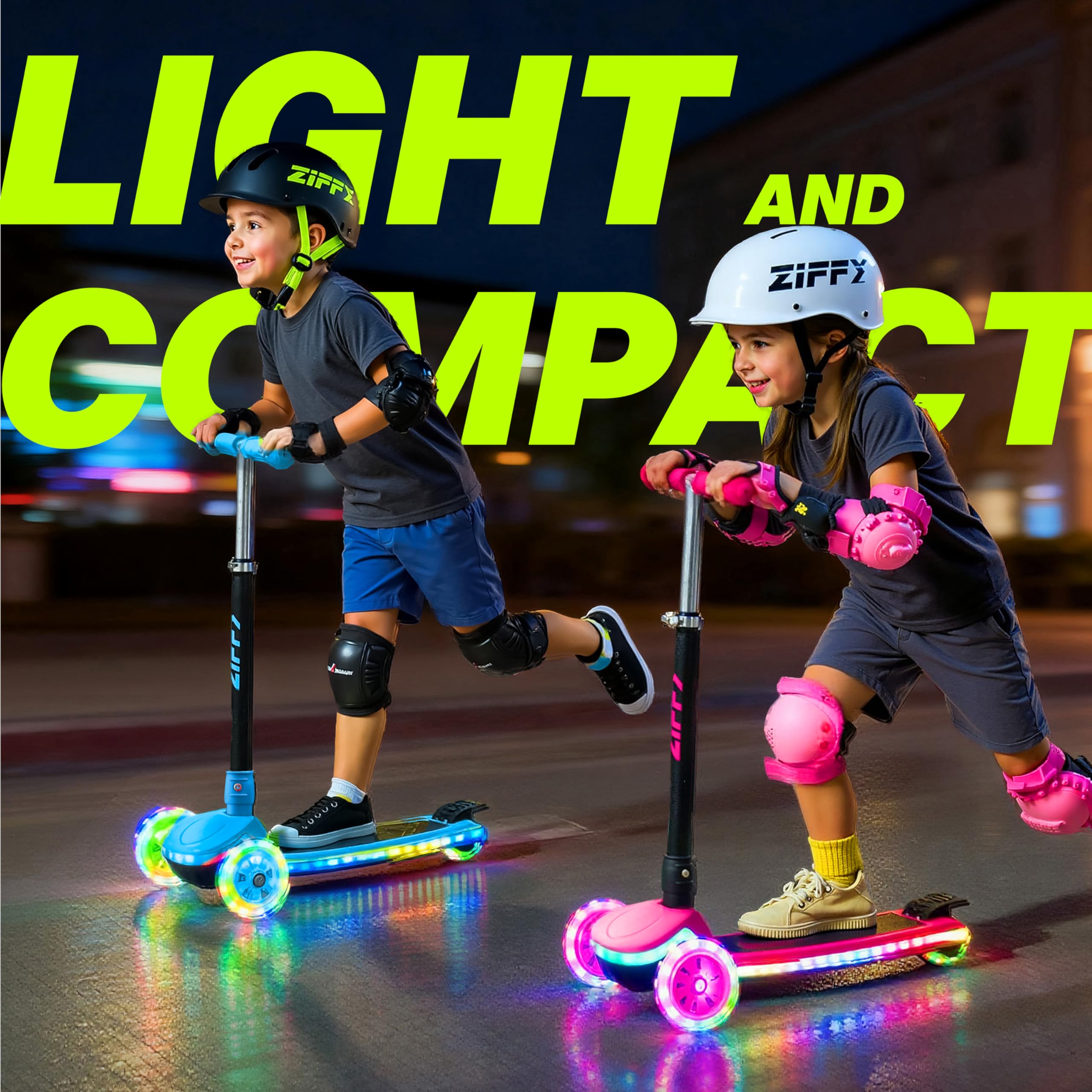 ZIFFY Kids Scooter for Boys & Girls Features LED Light-Up Wheels, 4 Adjustable Height Handlebars, and Lean-to-Steer Design with