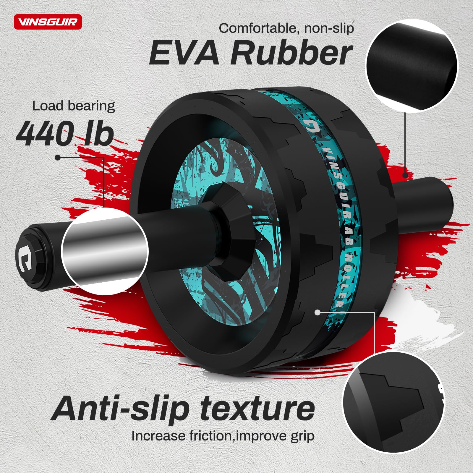 VINSGUIR Ab Roller Wheel, Abs & Core Workout Equipment for Home Gym with Knee Pad Accessories, Abdominal Wheel for Full-body Str