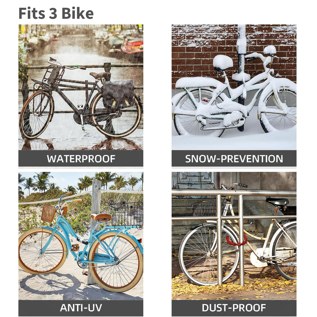Camouflage With Silver Trim Bike Cover Fits 3 Bikes, Maveek Bicycle Cover 190T With Lock Hole Waterproof Weatherproof Dustproof