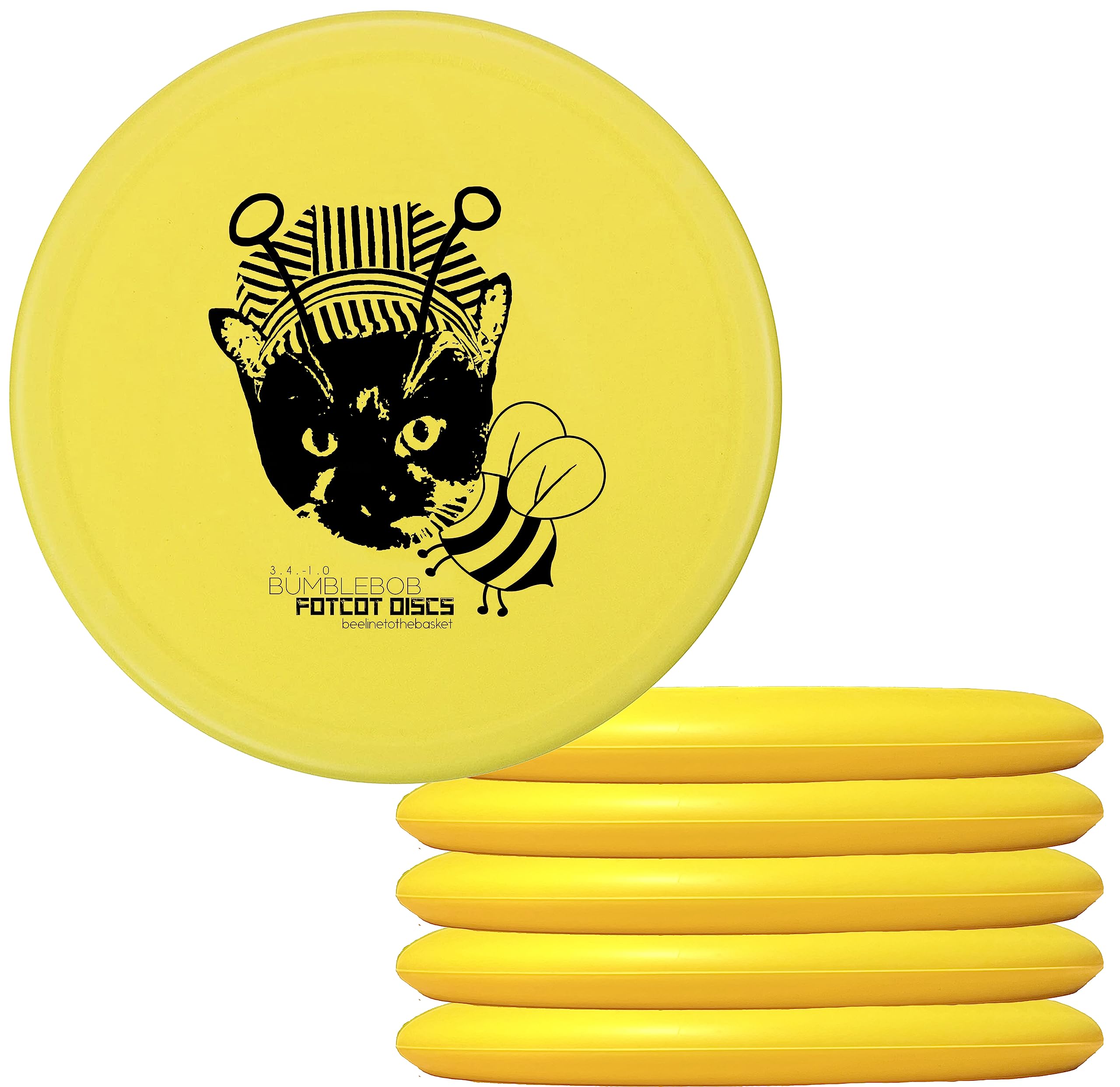 Fotcot Discs 5 Bumble Bob Putter Disc Golf Approach Putter Pack (5 Putters, Mixed Stamps, Yellow Disc)