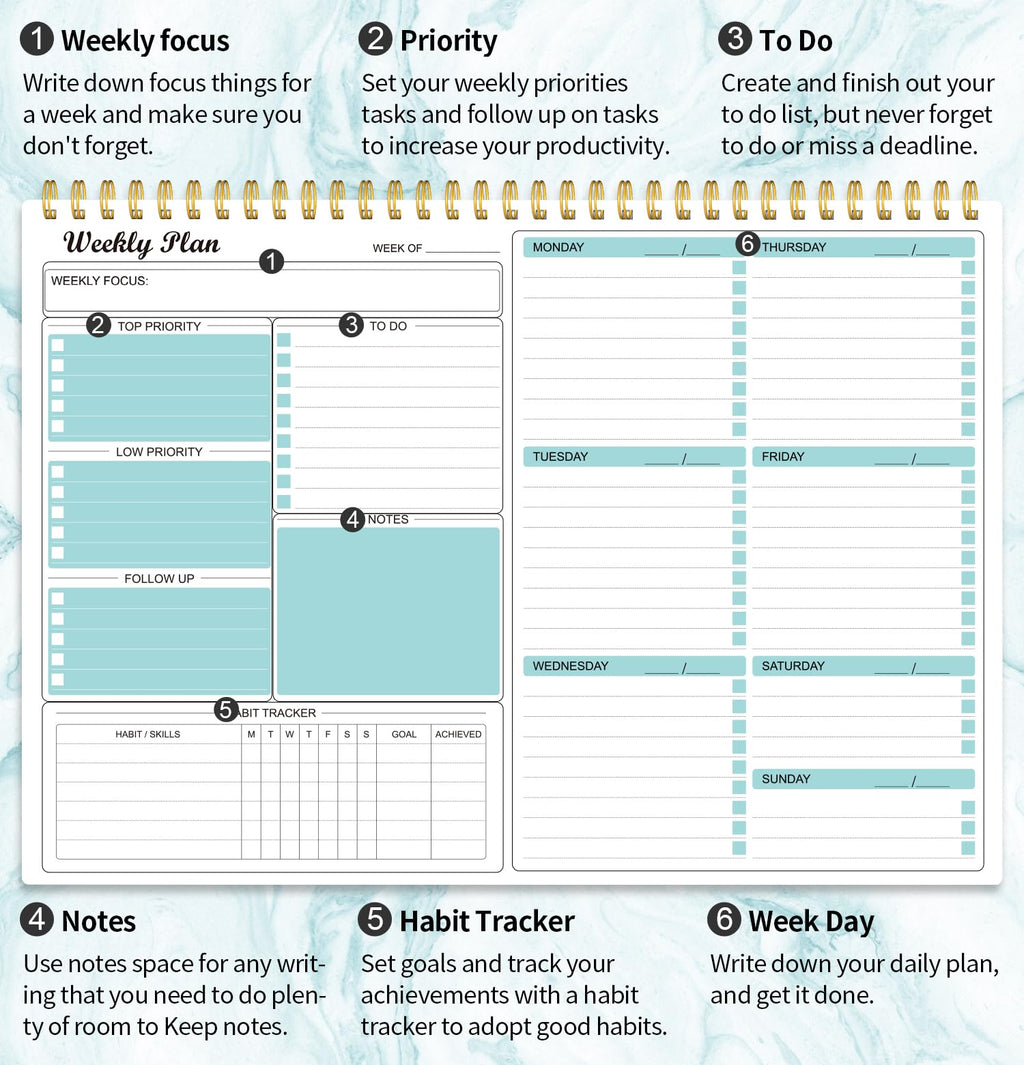 Weekly Planner Notepad Undated Weekly Goals Schedule Planner To Do List Notebook Planning Pad Calendars Organizers Habit Tracker