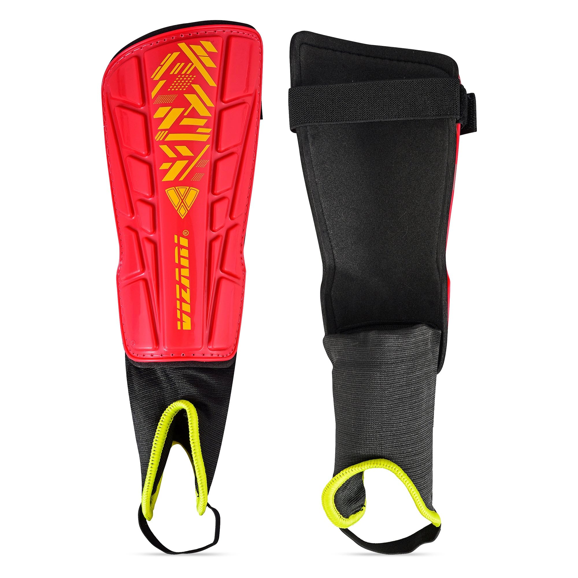Vizari Malaga Soccer Shin Guards For Kids | Soccer Gear For Boys Girls | Protective Soccer Equipment | Adjustable Straps- Red, X