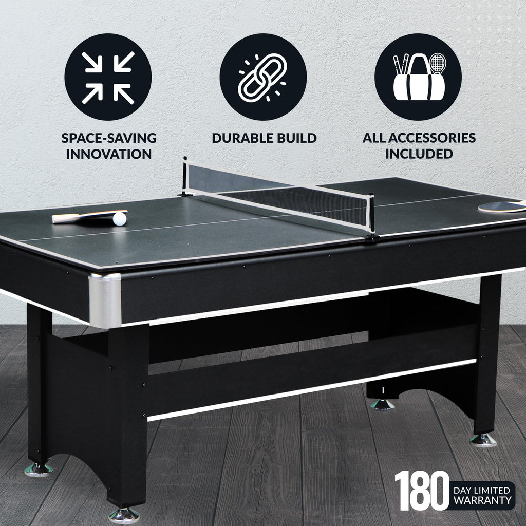 Spartan 6-Ft Pool Table With Table Tennis Top - Black With Red Felt